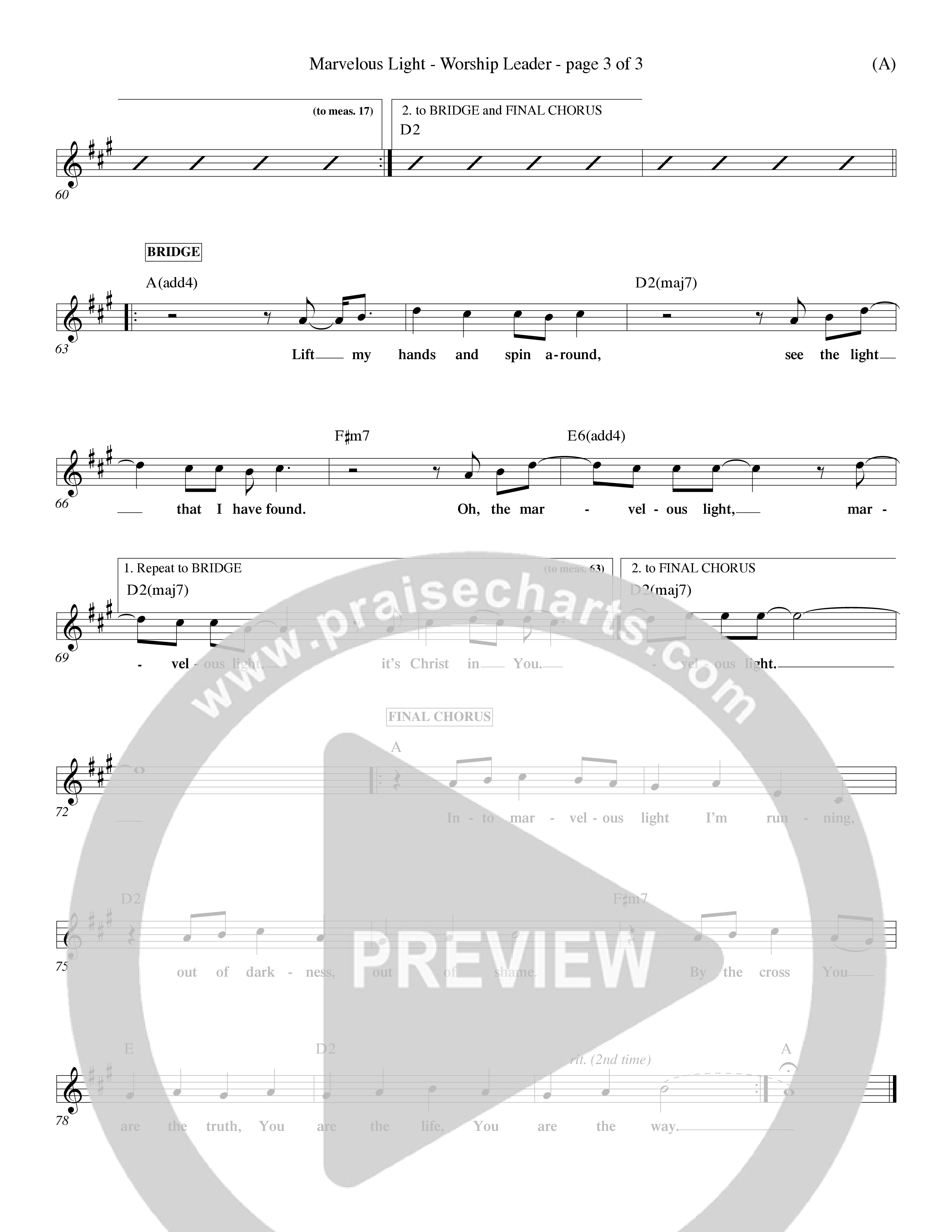 Marvelous Light (Choral Anthem SATB) Lead Sheet (Mel) (Word Music Choral / Orch. Dave Williamson)