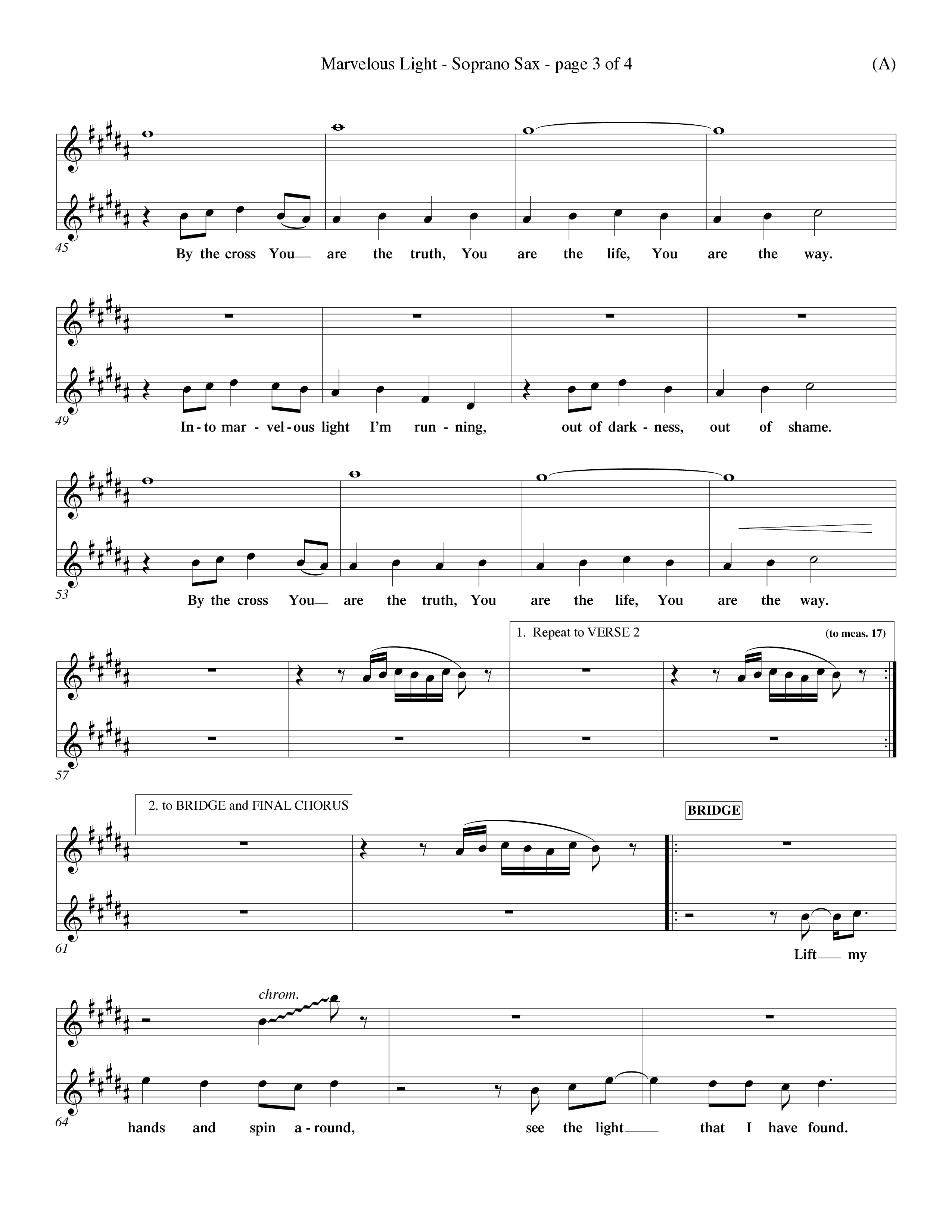 Marvelous Light (Choral Anthem SATB) Saxophone (Word Music Choral / Orch. Dave Williamson)