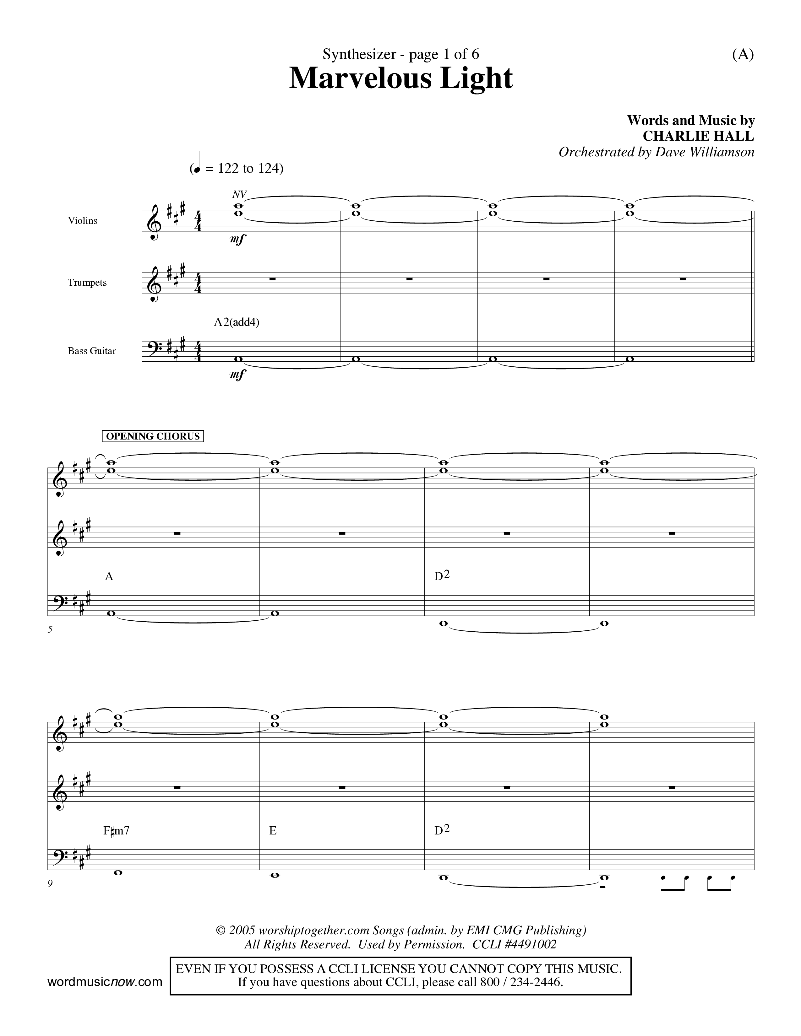 Marvelous Light (Choral Anthem SATB) Synth (Word Music Choral / Orch. Dave Williamson)