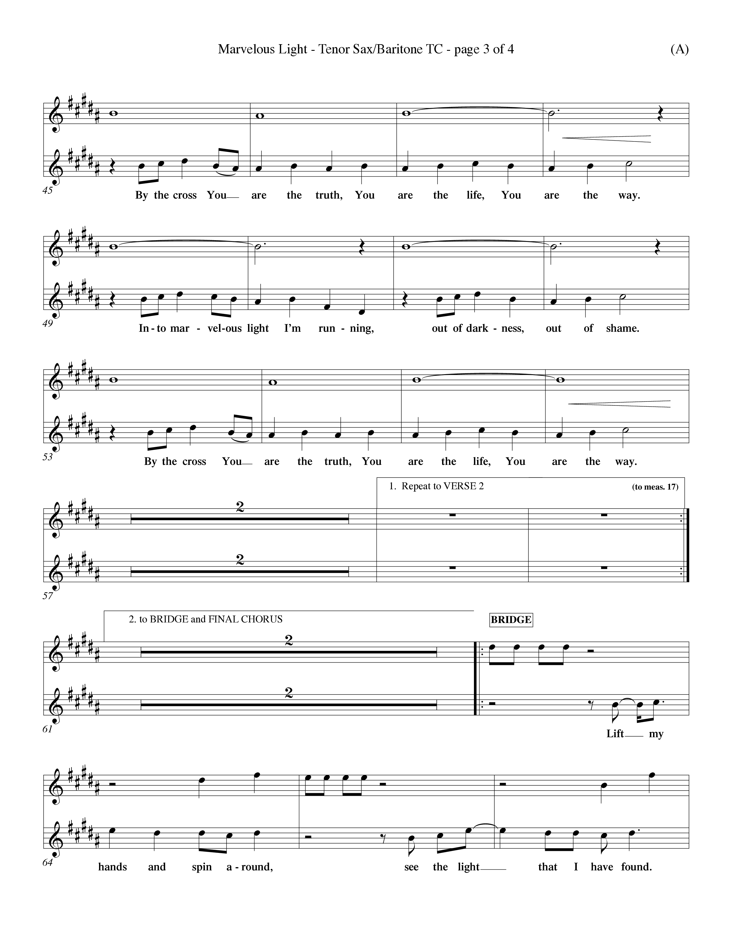 Marvelous Light (Choral Anthem SATB) Tenor Sax/Baritone T.C. (Word Music Choral / Orch. Dave Williamson)