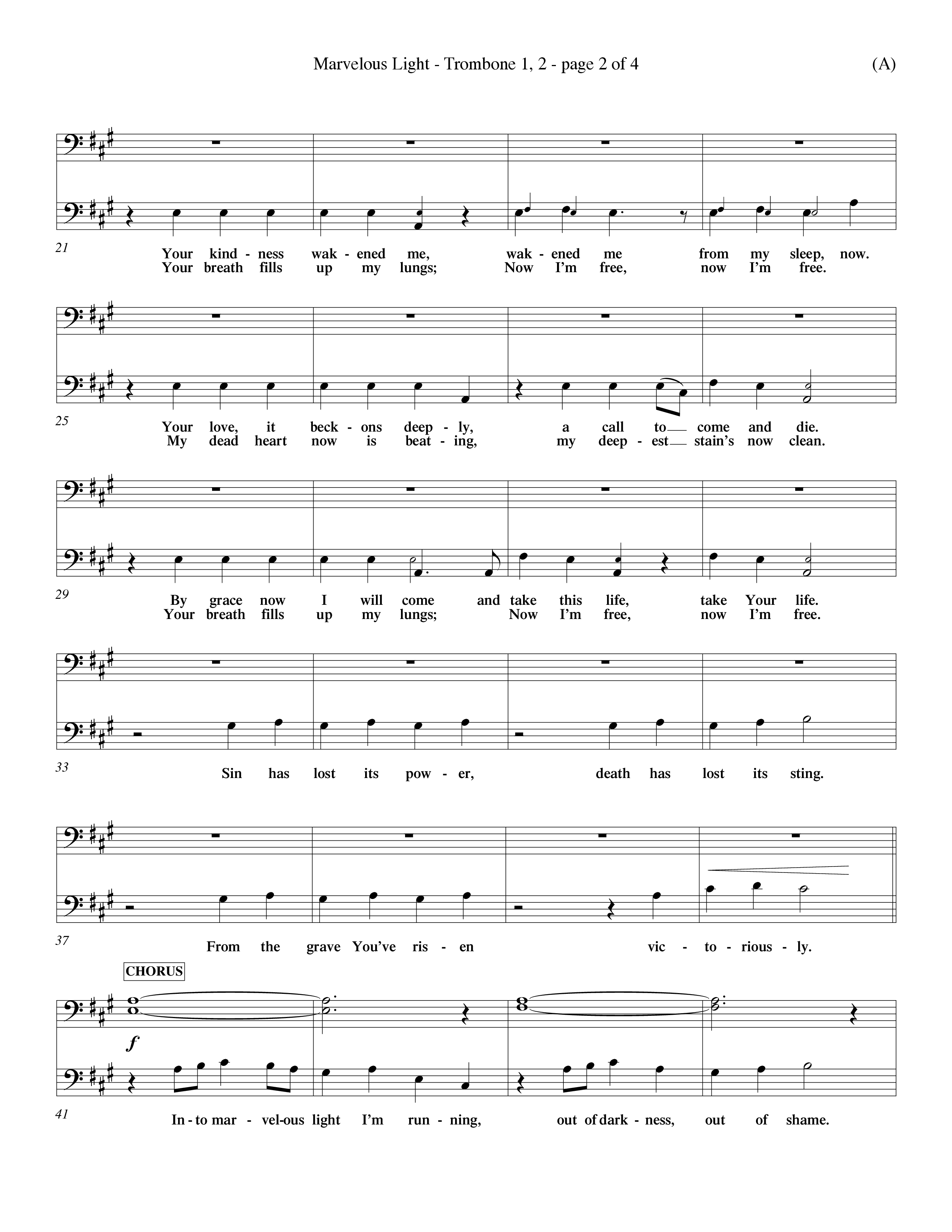 Marvelous Light (Choral Anthem SATB) Trombone 1/2 (Word Music Choral / Orch. Dave Williamson)