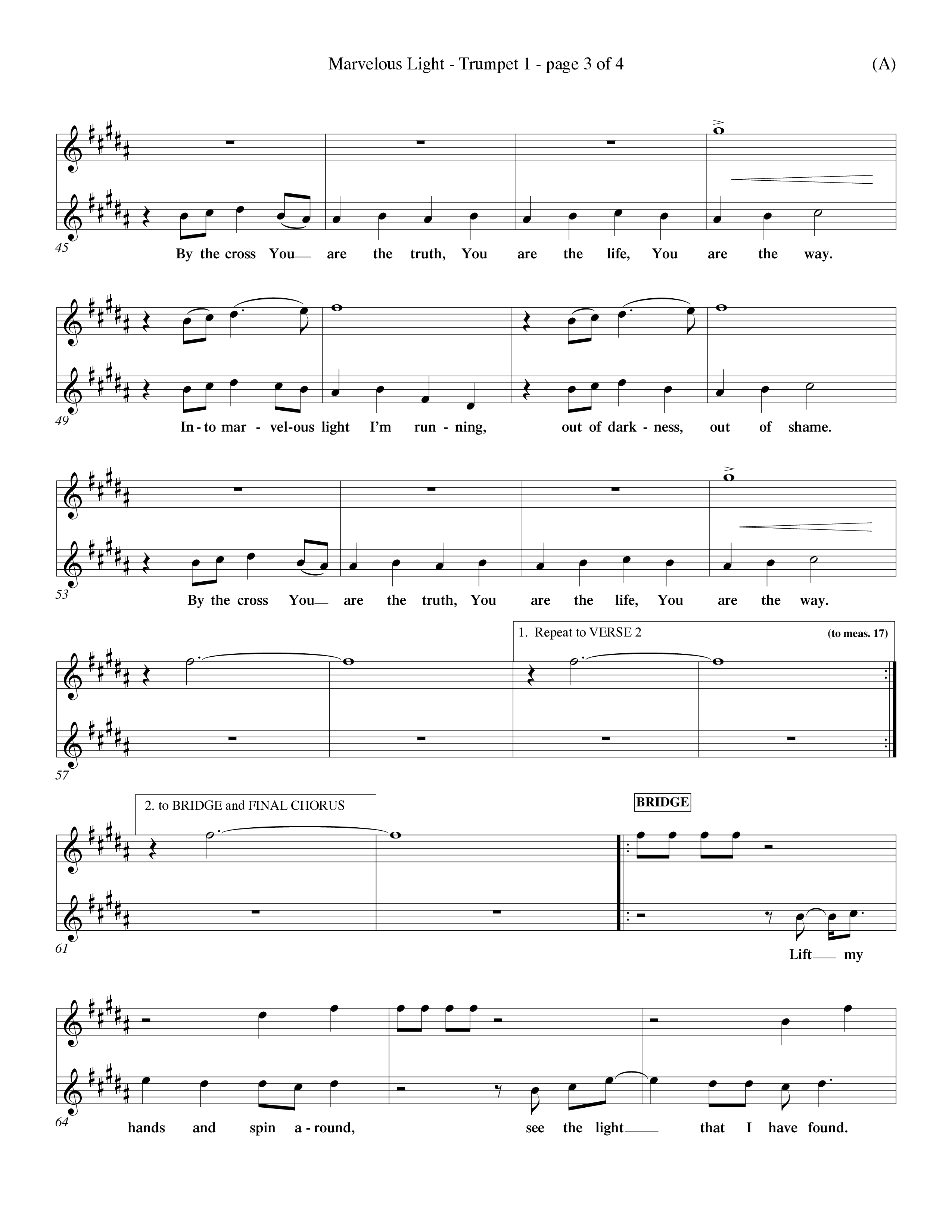 Marvelous Light (Choral Anthem SATB) Trumpet 1 (Word Music Choral / Orch. Dave Williamson)