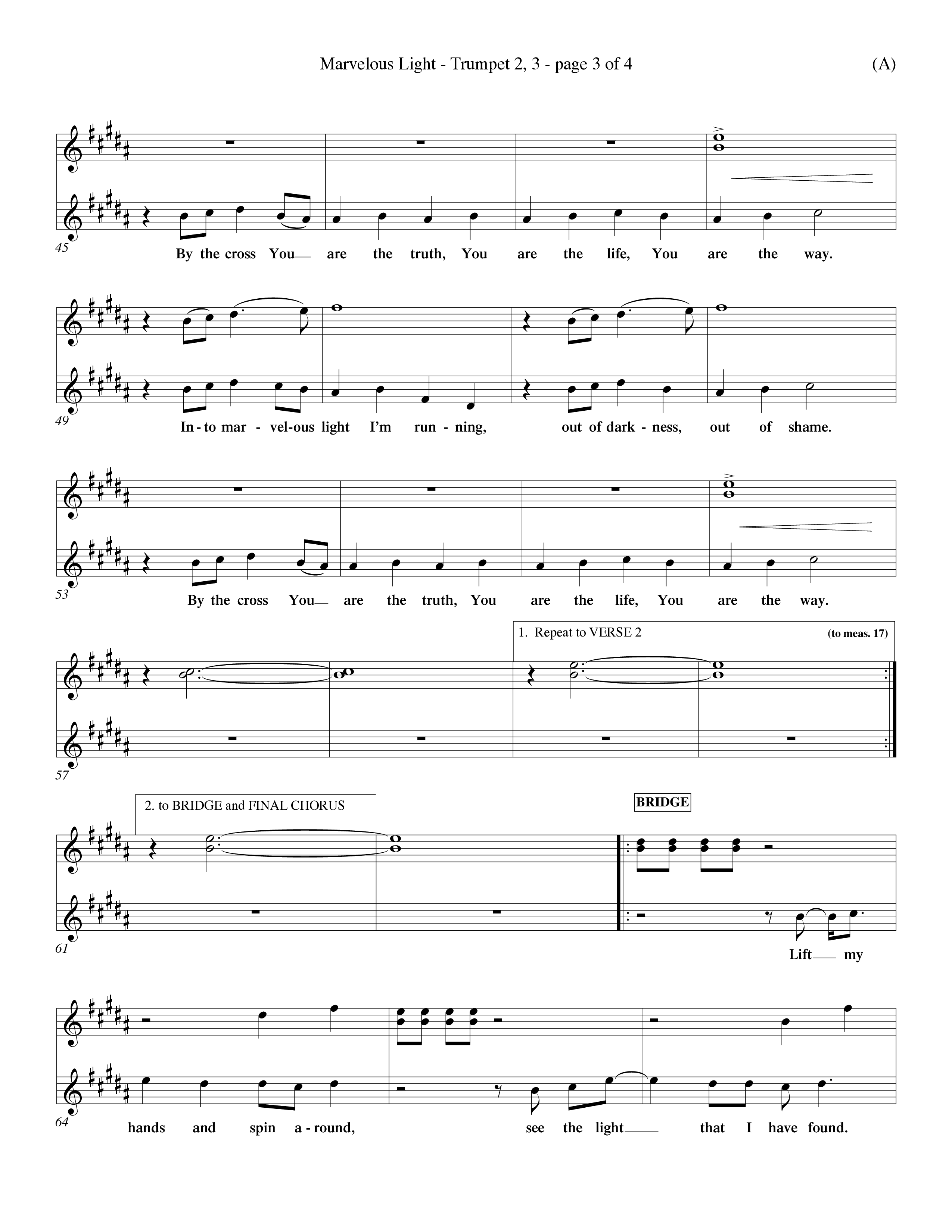 Marvelous Light (Choral Anthem SATB) Trumpet 2/3 (Word Music Choral / Orch. Dave Williamson)