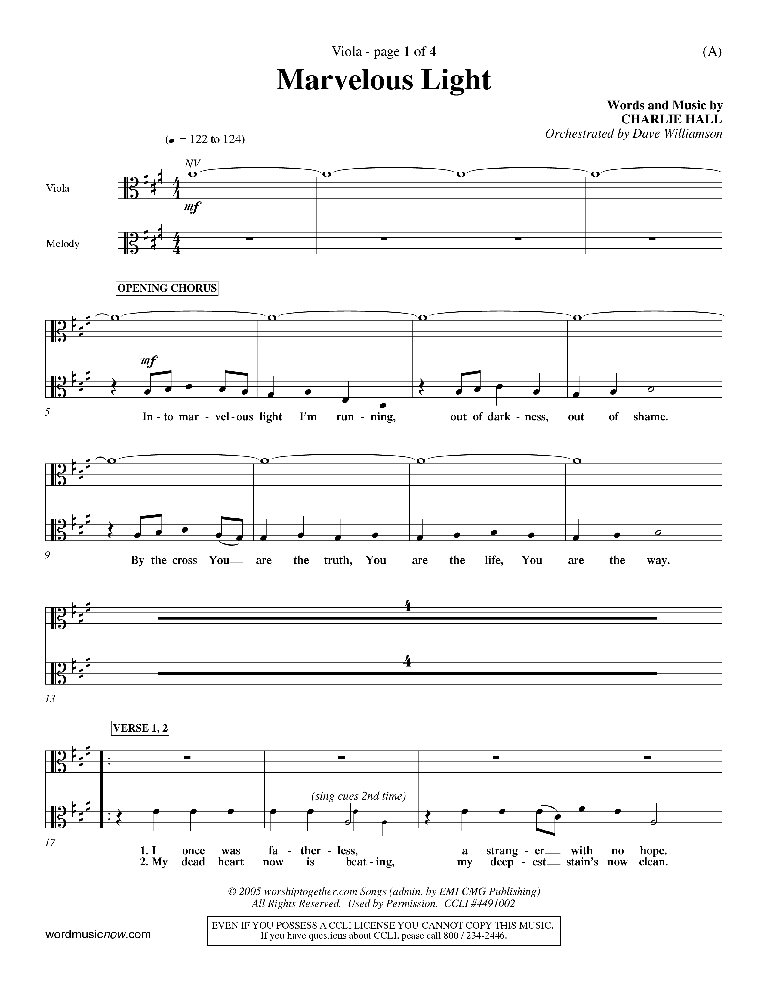 Marvelous Light (Choral Anthem SATB) Viola (Word Music Choral / Orch. Dave Williamson)