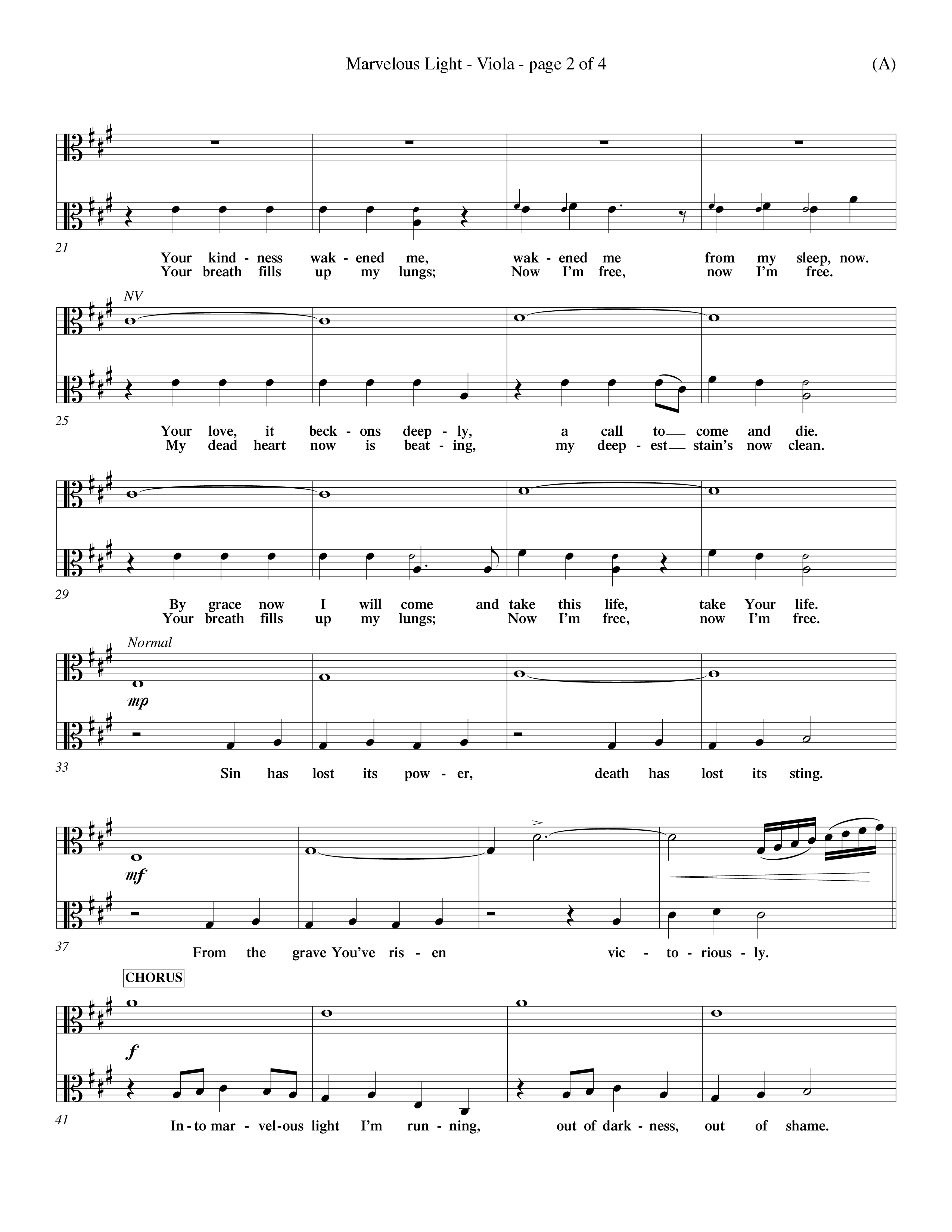 Marvelous Light (Choral Anthem SATB) Viola (Word Music Choral / Orch. Dave Williamson)