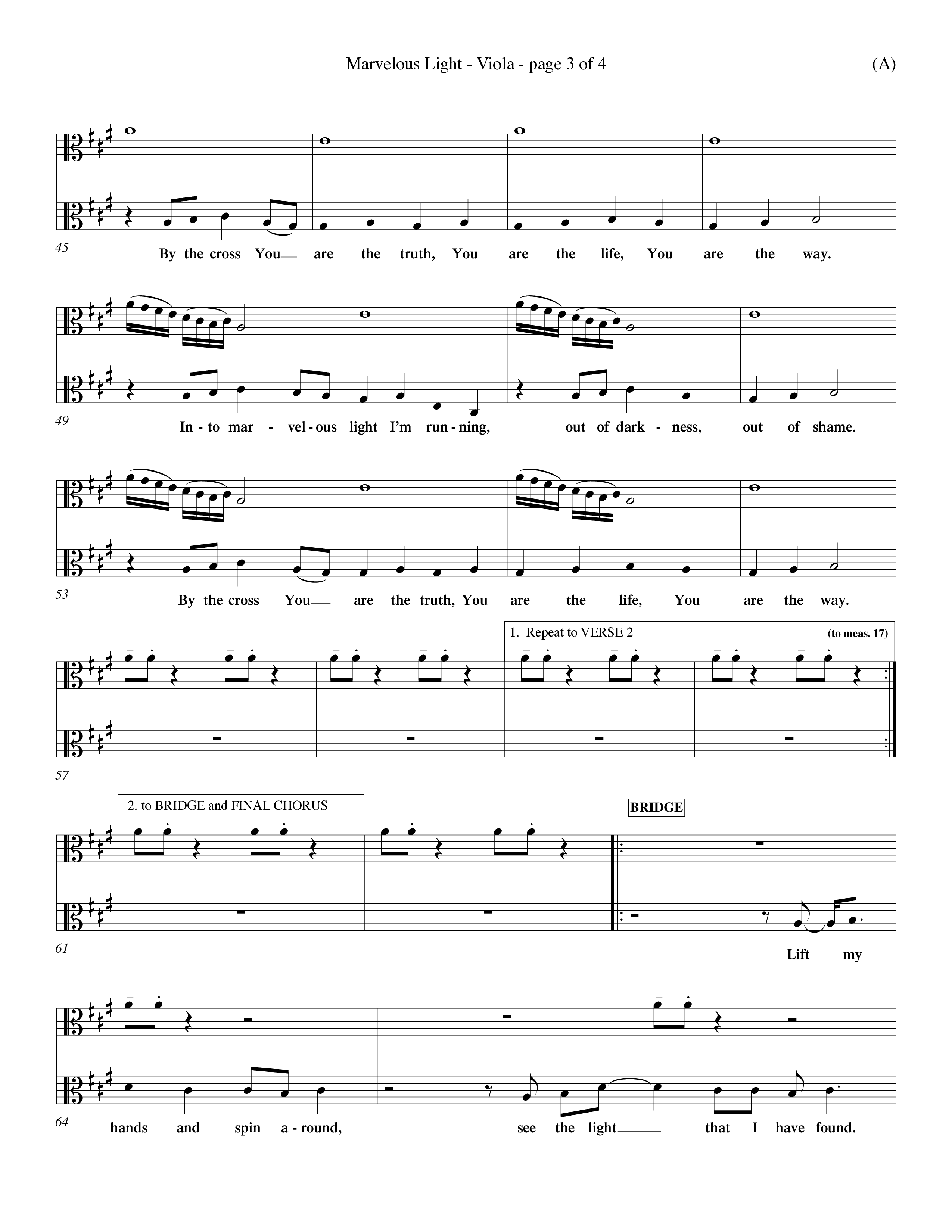 Marvelous Light (Choral Anthem SATB) Viola (Word Music Choral / Orch. Dave Williamson)