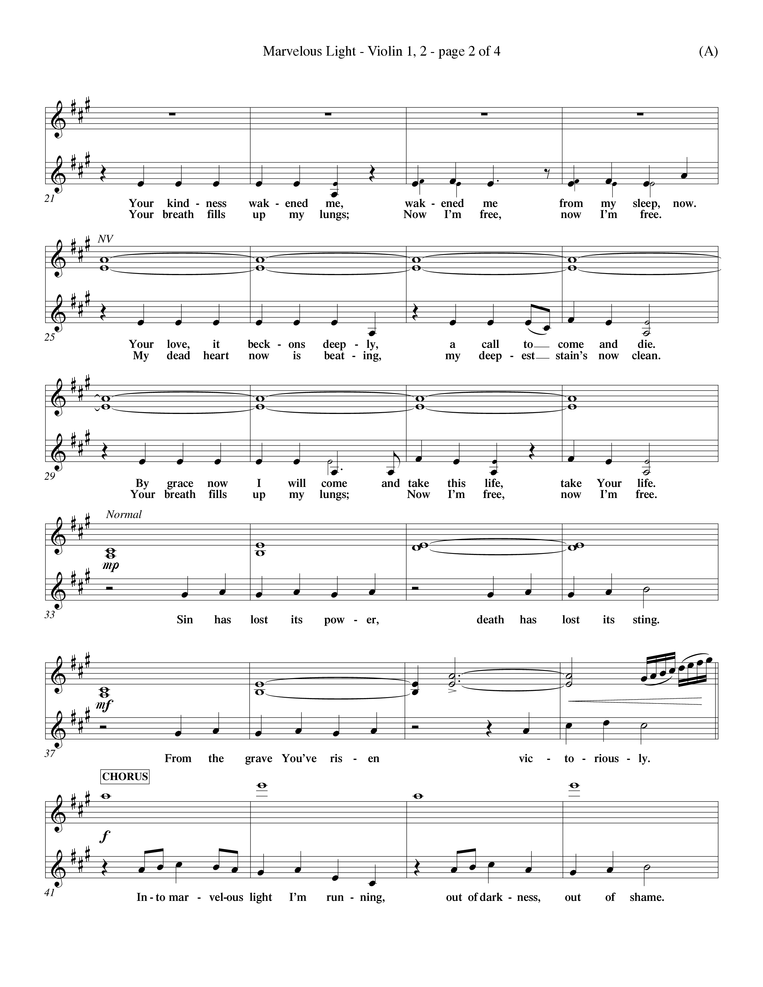 Marvelous Light (Choral Anthem SATB) Violin 1/2 (Word Music Choral / Orch. Dave Williamson)