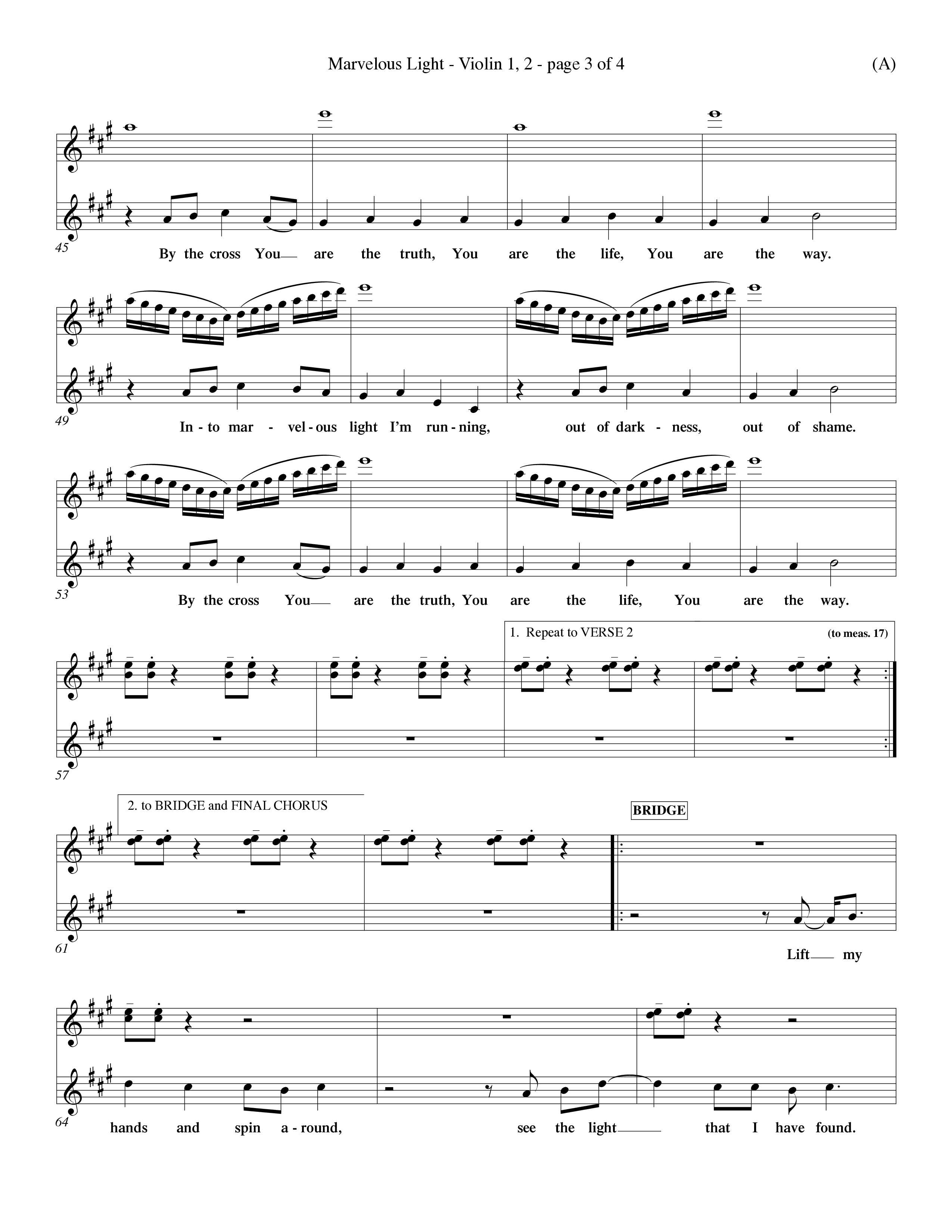 Marvelous Light (Choral Anthem SATB) Violin 1/2 (Word Music Choral / Orch. Dave Williamson)
