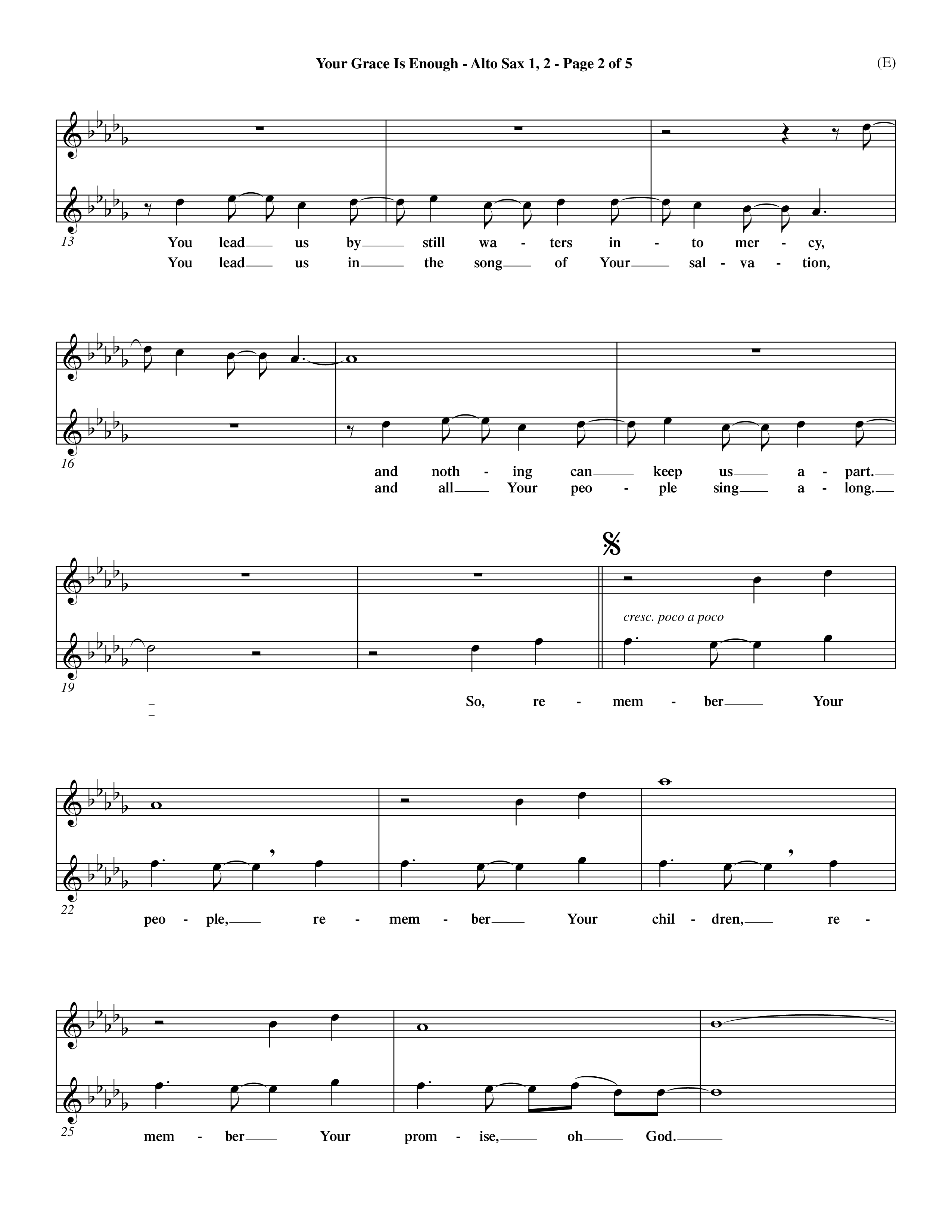 Your Grace Is Enough (Choral Anthem SATB) Alto Sax 1/2 (Word Music Choral / Orch. Dave Williamson)