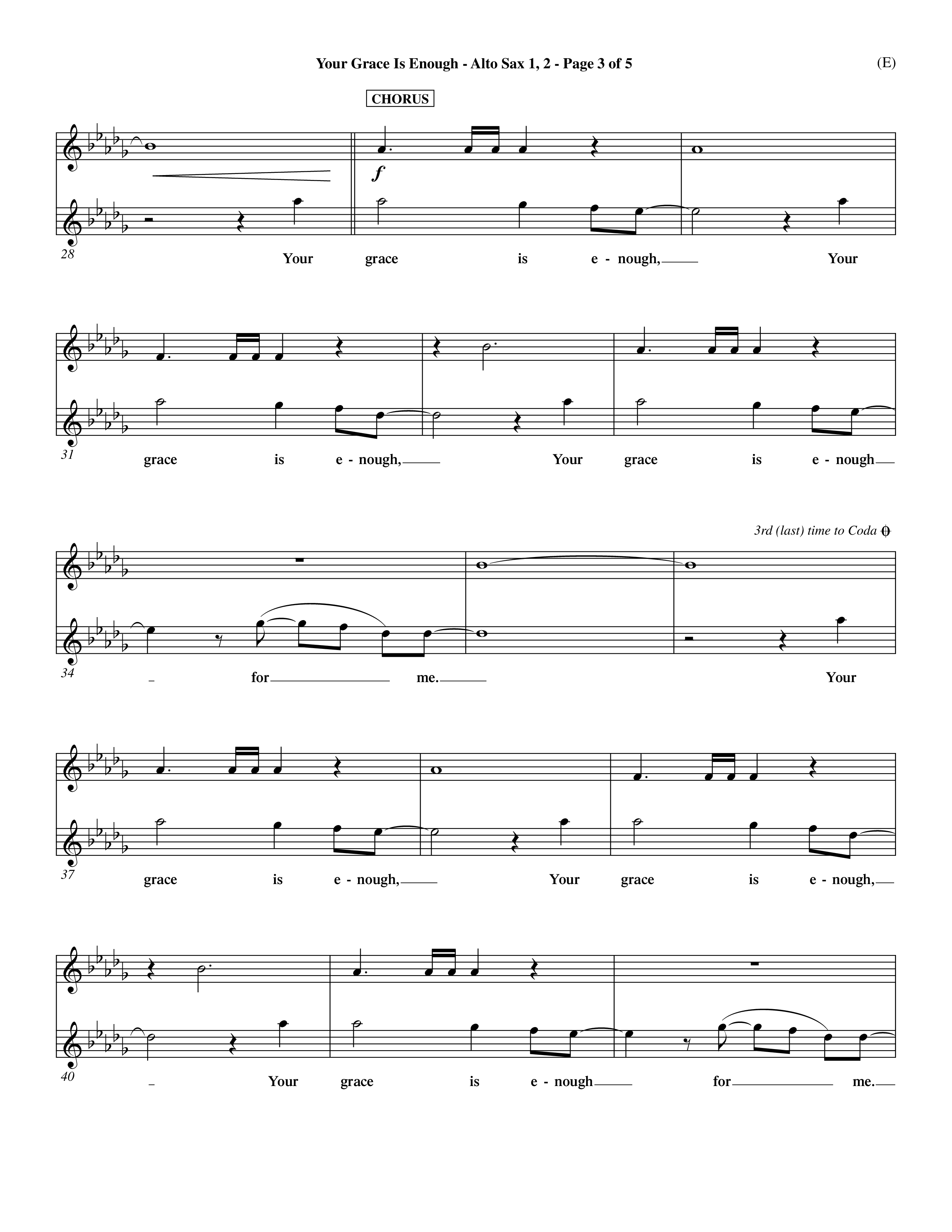 Your Grace Is Enough (Choral Anthem SATB) Alto Sax 1/2 (Word Music Choral / Orch. Dave Williamson)
