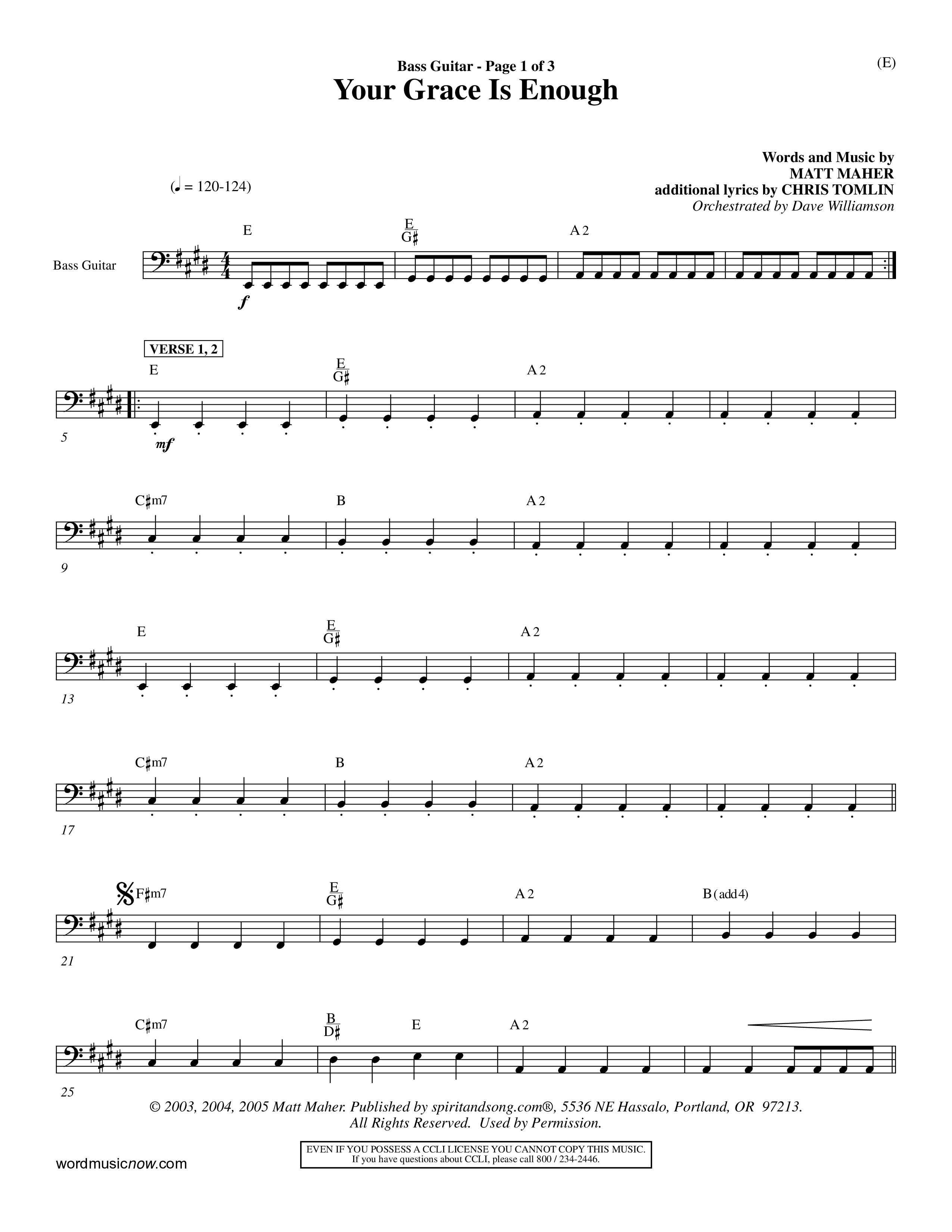 Your Grace Is Enough (Choral Anthem SATB) Bass Guitar (Word Music Choral / Orch. Dave Williamson)