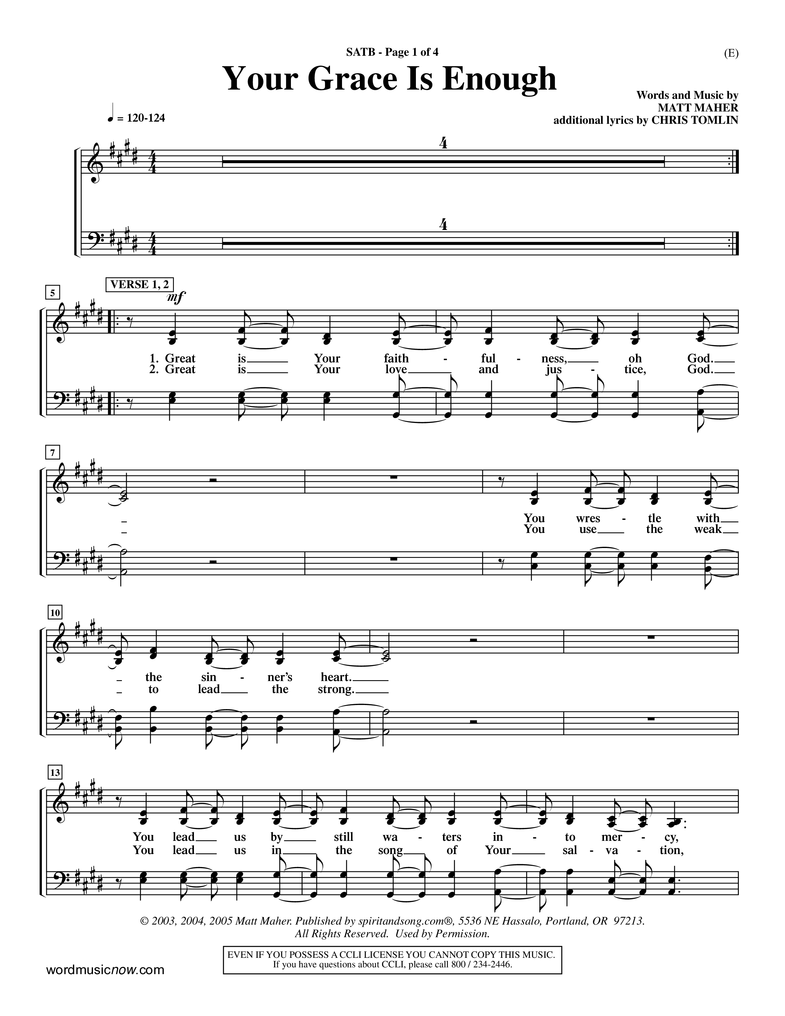 Your Grace Is Enough (Choral Anthem SATB) Choir Sheet (SATB) (Word Music Choral / Orch. Dave Williamson)