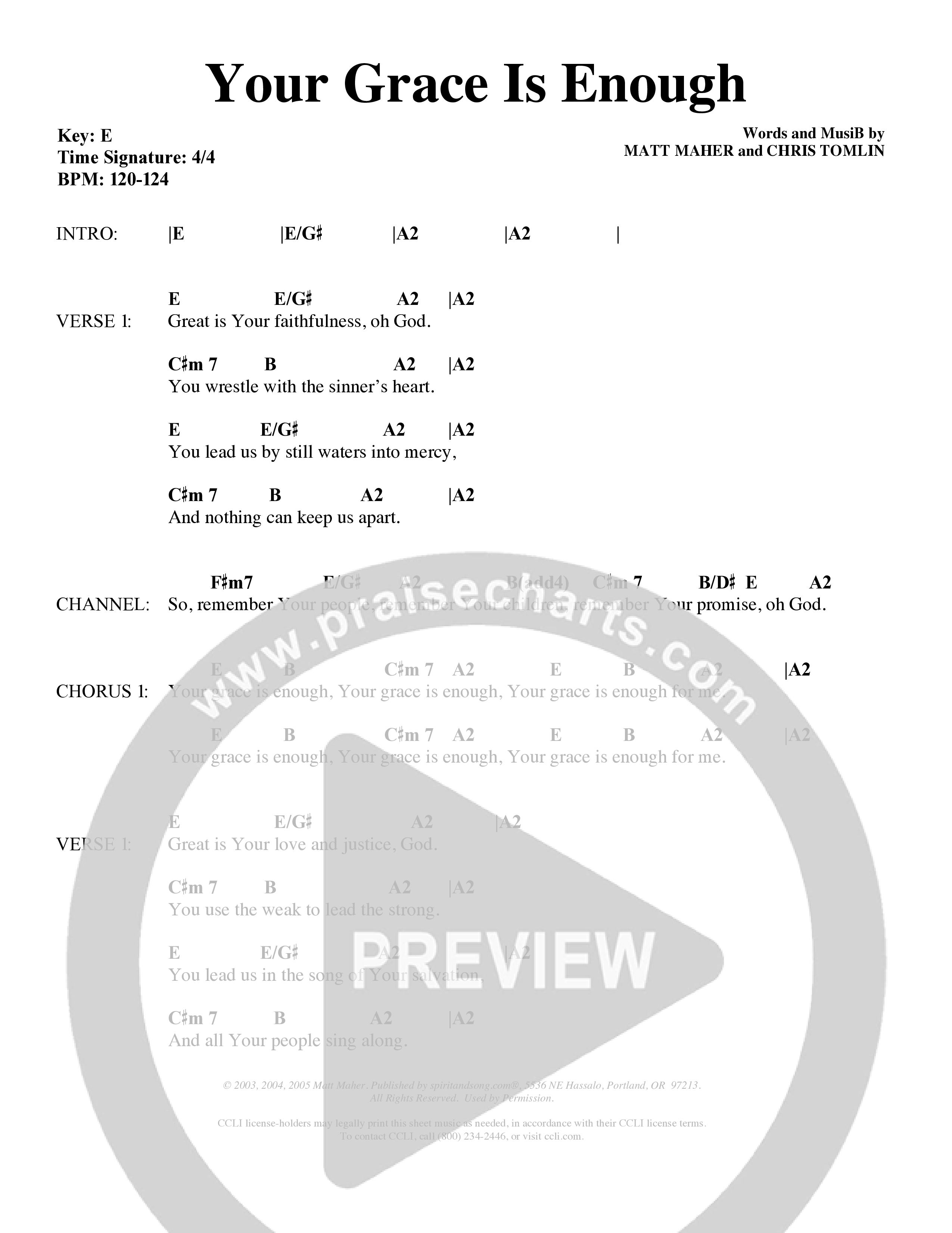 Your Grace Is Enough (Choral Anthem SATB) Chords & Lyrics (Word Music Choral / Orch. Dave Williamson)