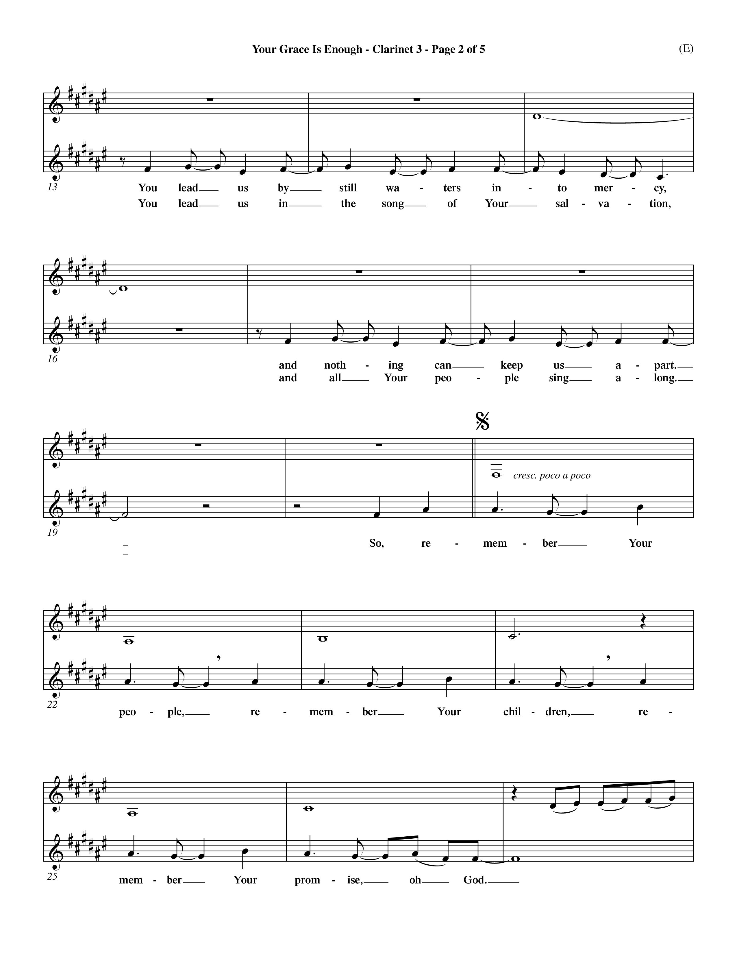 Your Grace Is Enough (Choral Anthem SATB) Clarinet 3 (Word Music Choral / Orch. Dave Williamson)