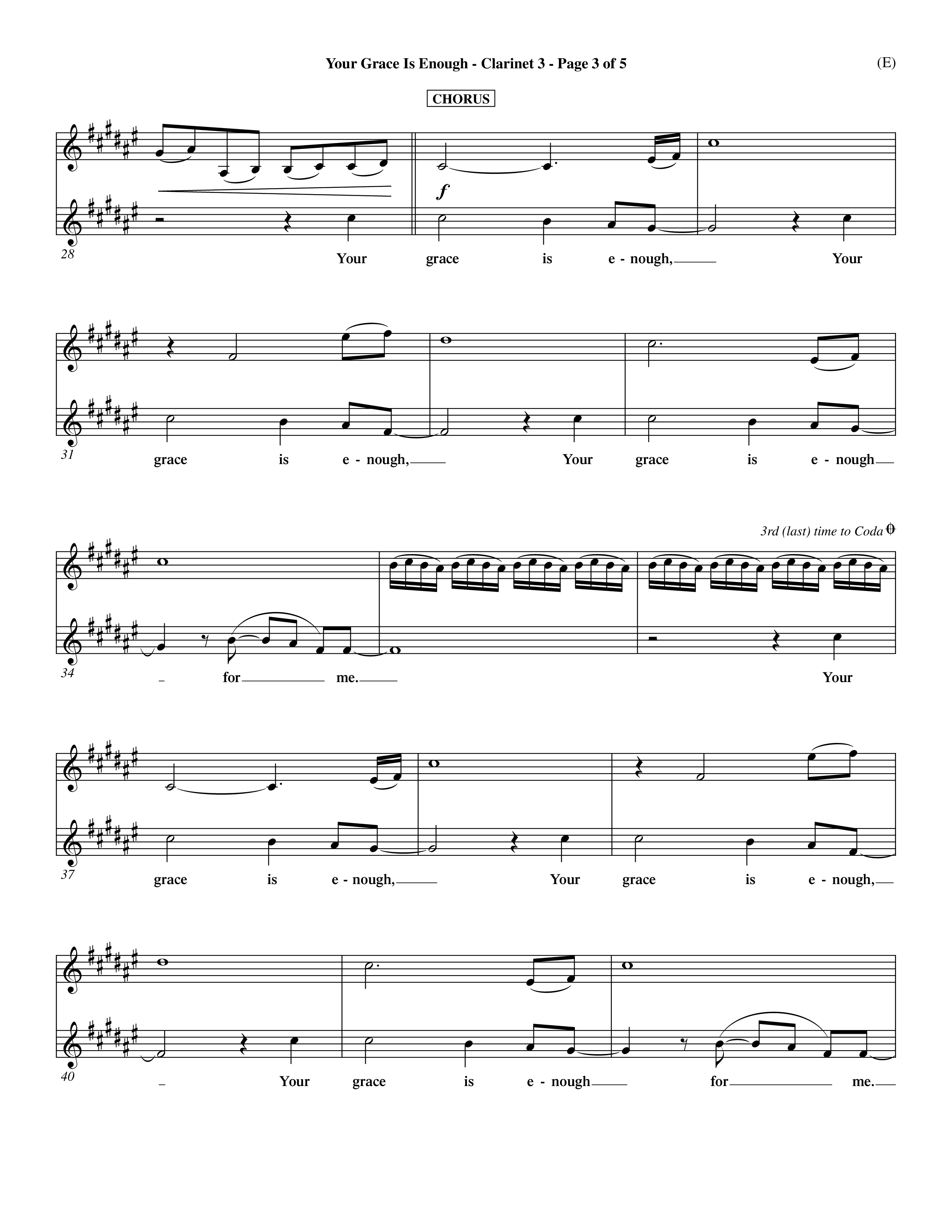 Your Grace Is Enough (Choral Anthem SATB) Clarinet 3 (Word Music Choral / Orch. Dave Williamson)