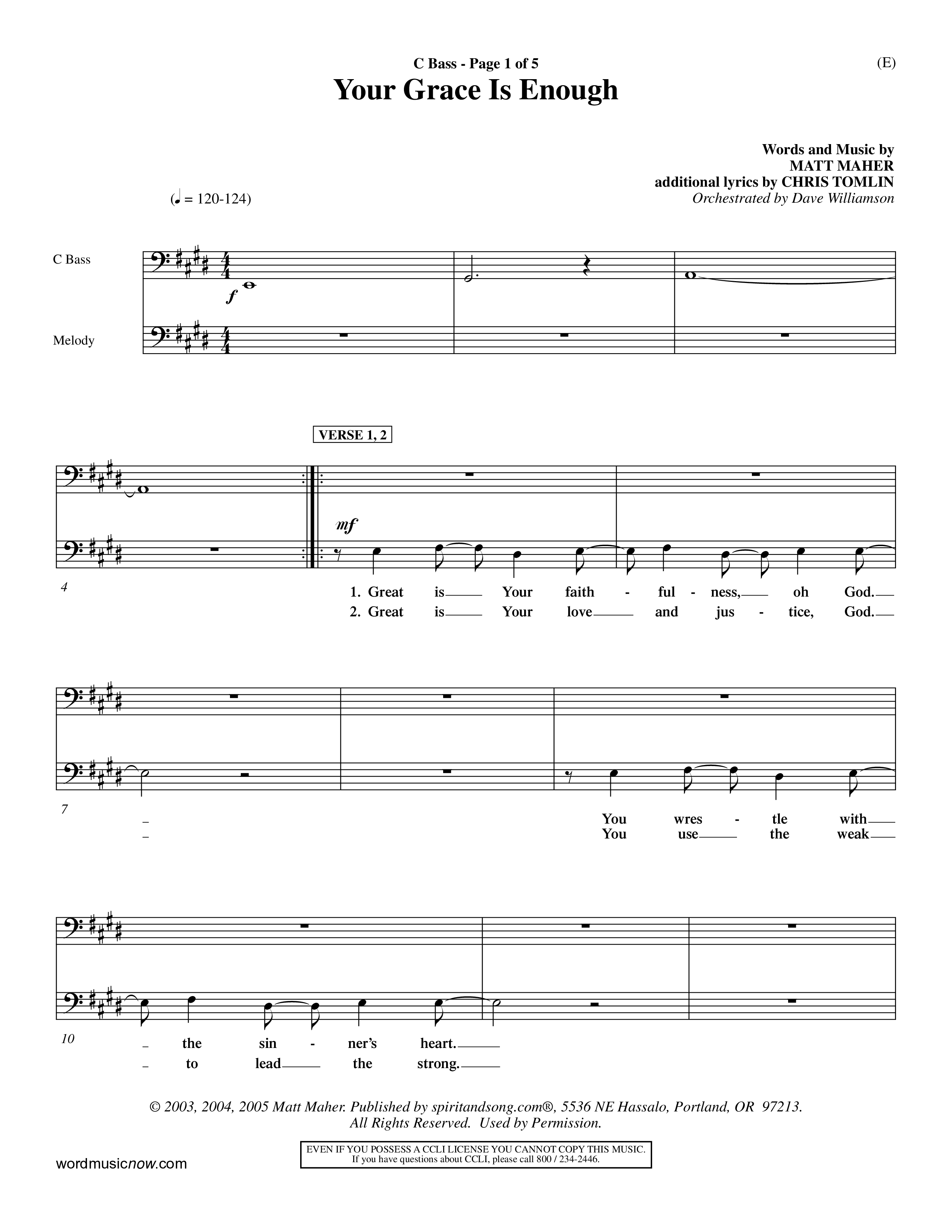 Your Grace Is Enough (Choral Anthem SATB) Contrabass (Word Music Choral / Orch. Dave Williamson)