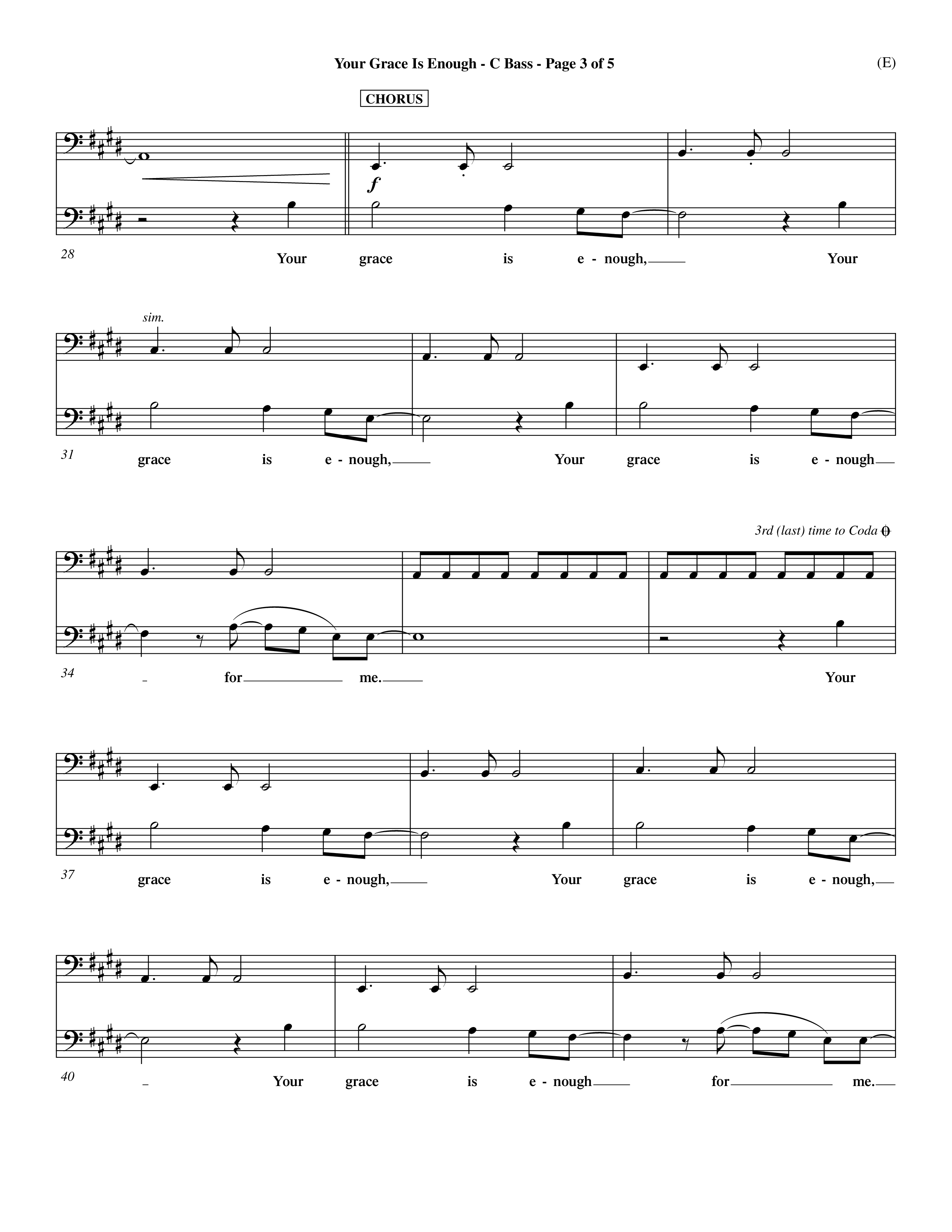 Your Grace Is Enough (Choral Anthem SATB) Contrabass (Word Music Choral / Orch. Dave Williamson)