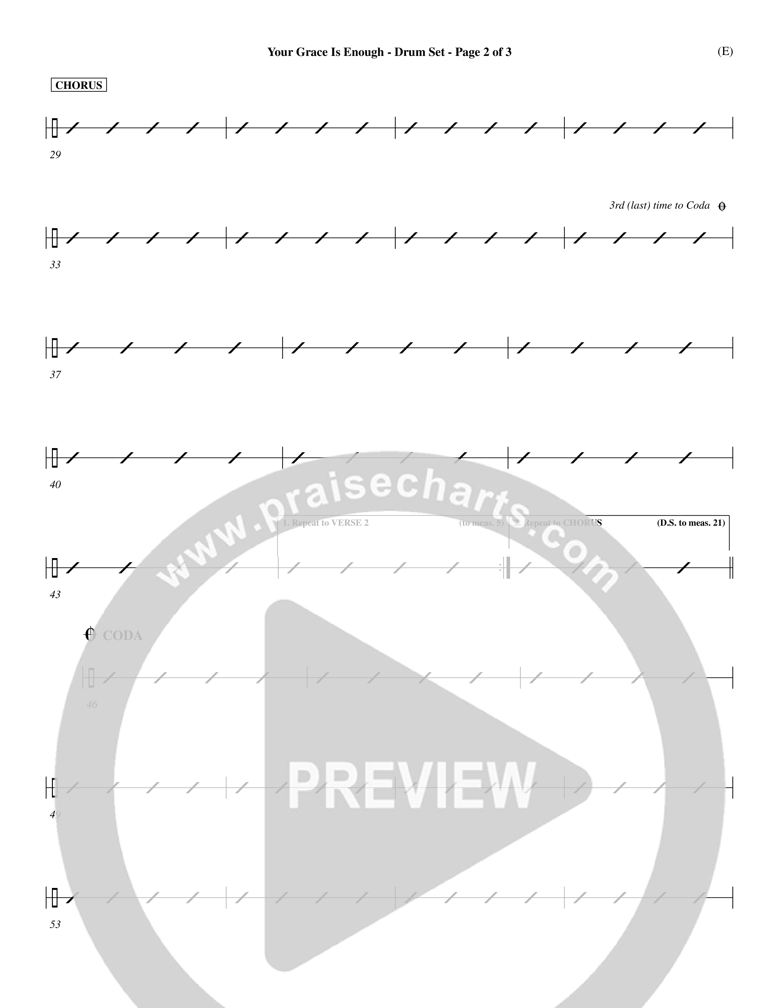 Your Grace Is Enough (Choral Anthem SATB) Drum Set (Word Music Choral / Orch. Dave Williamson)