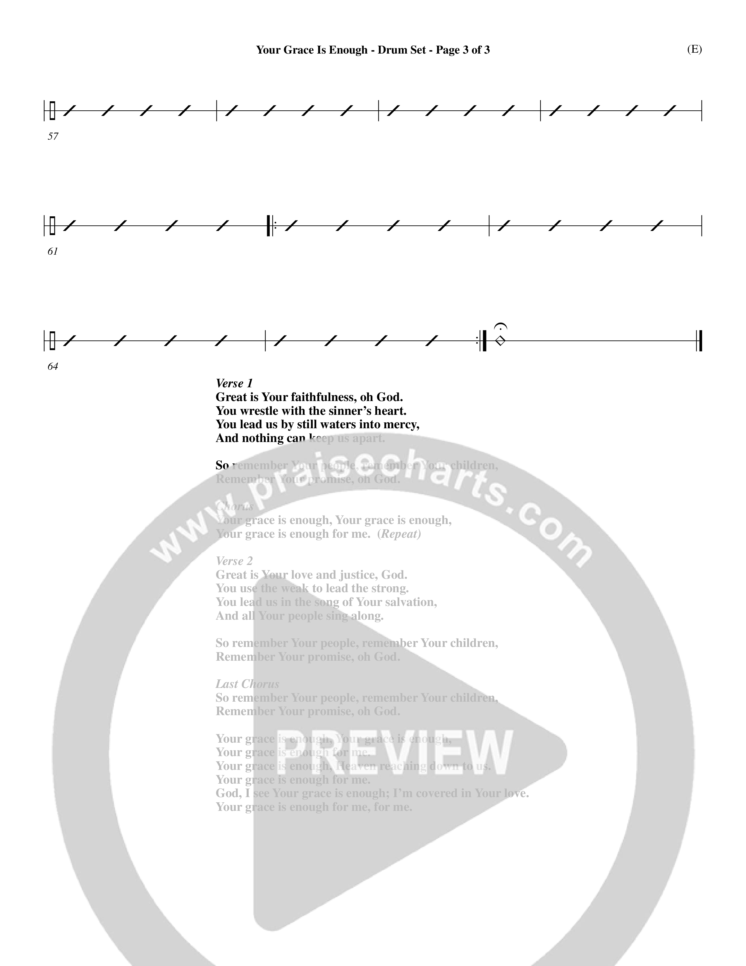 Your Grace Is Enough (Choral Anthem SATB) Drum Set (Word Music Choral / Orch. Dave Williamson)