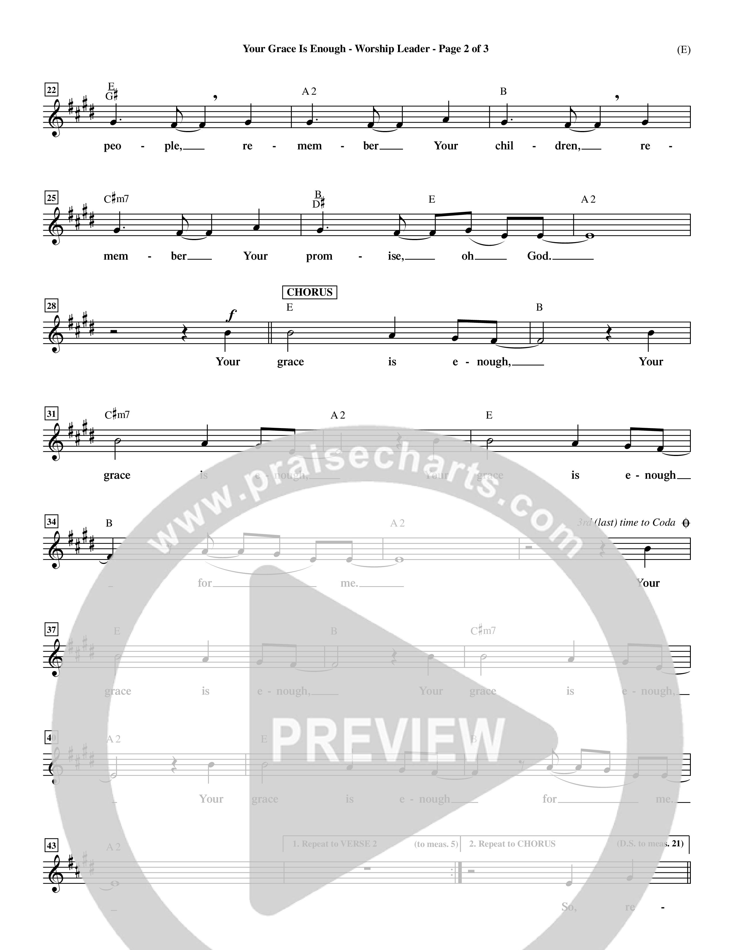 Your Grace Is Enough (Choral Anthem SATB) Lead Sheet (Mel) (Word Music Choral / Orch. Dave Williamson)