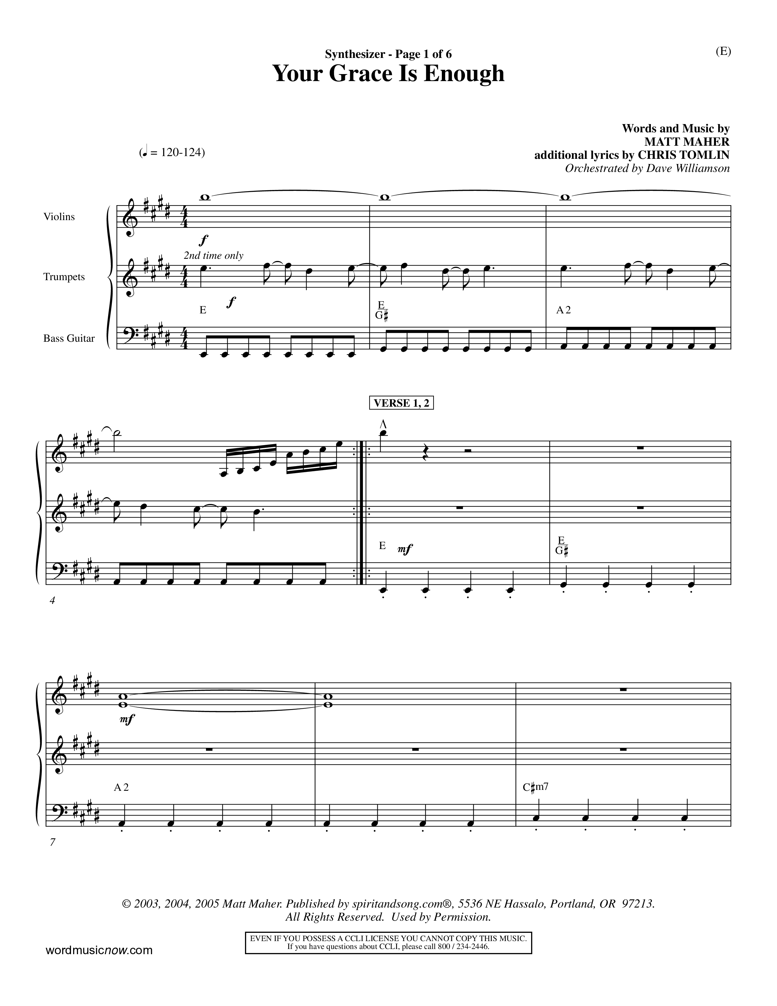 Your Grace Is Enough (Choral Anthem SATB) Synth (Word Music Choral / Orch. Dave Williamson)