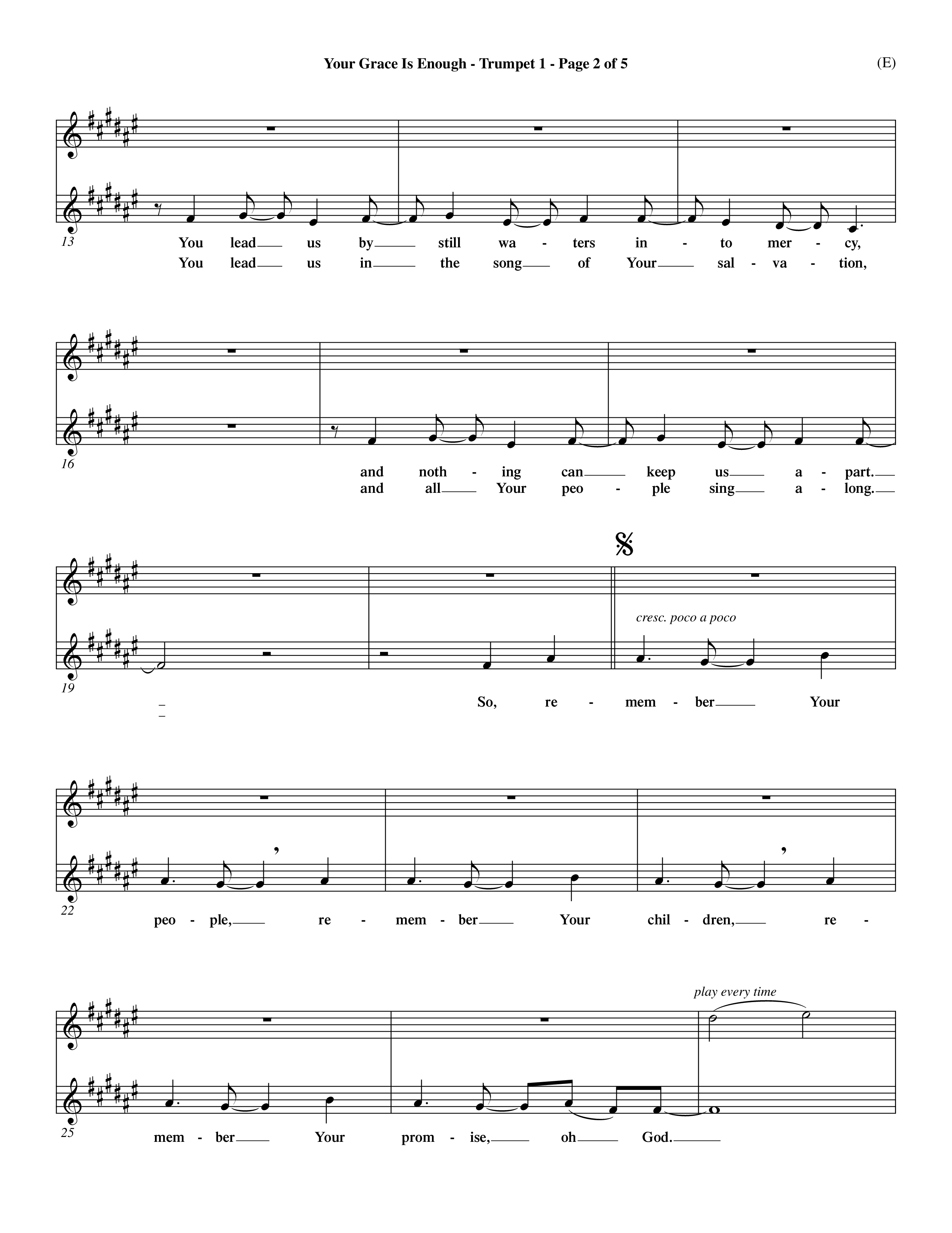 Your Grace Is Enough (Choral Anthem SATB) Trumpet 1 (Word Music Choral / Orch. Dave Williamson)