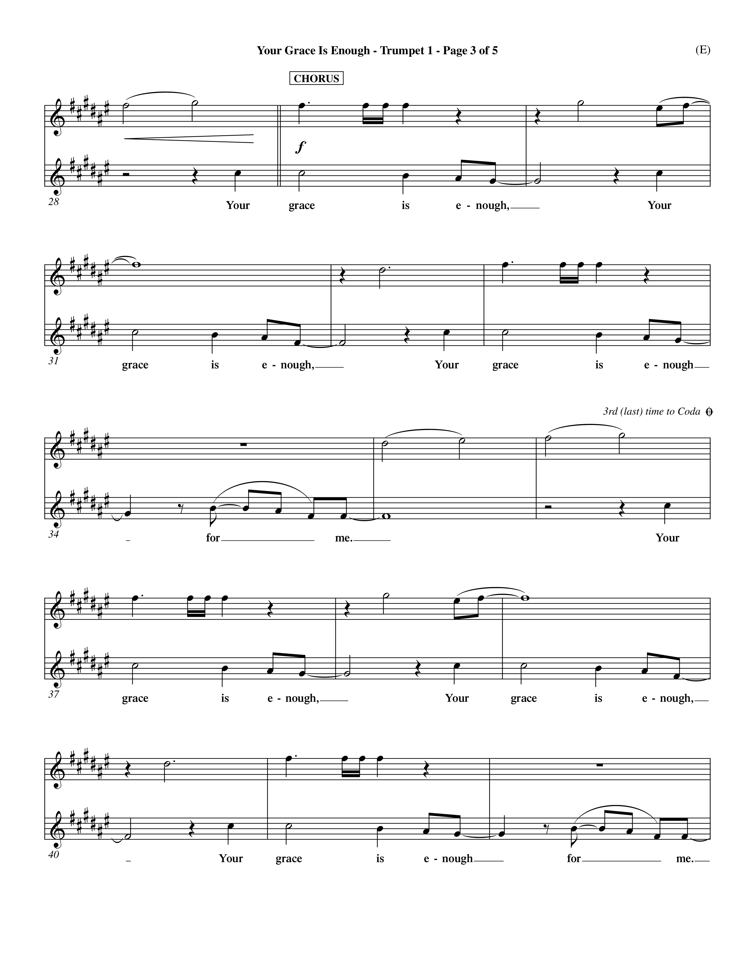 Your Grace Is Enough (Choral Anthem SATB) Trumpet 1 (Word Music Choral / Orch. Dave Williamson)