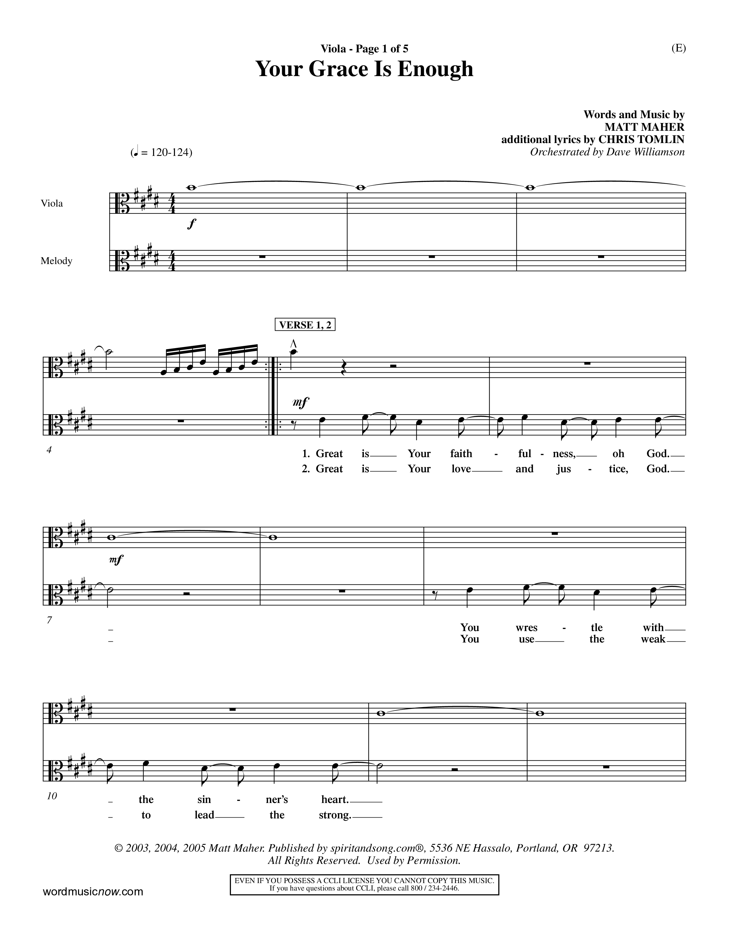 Your Grace Is Enough (Choral Anthem SATB) Viola (Word Music Choral / Orch. Dave Williamson)