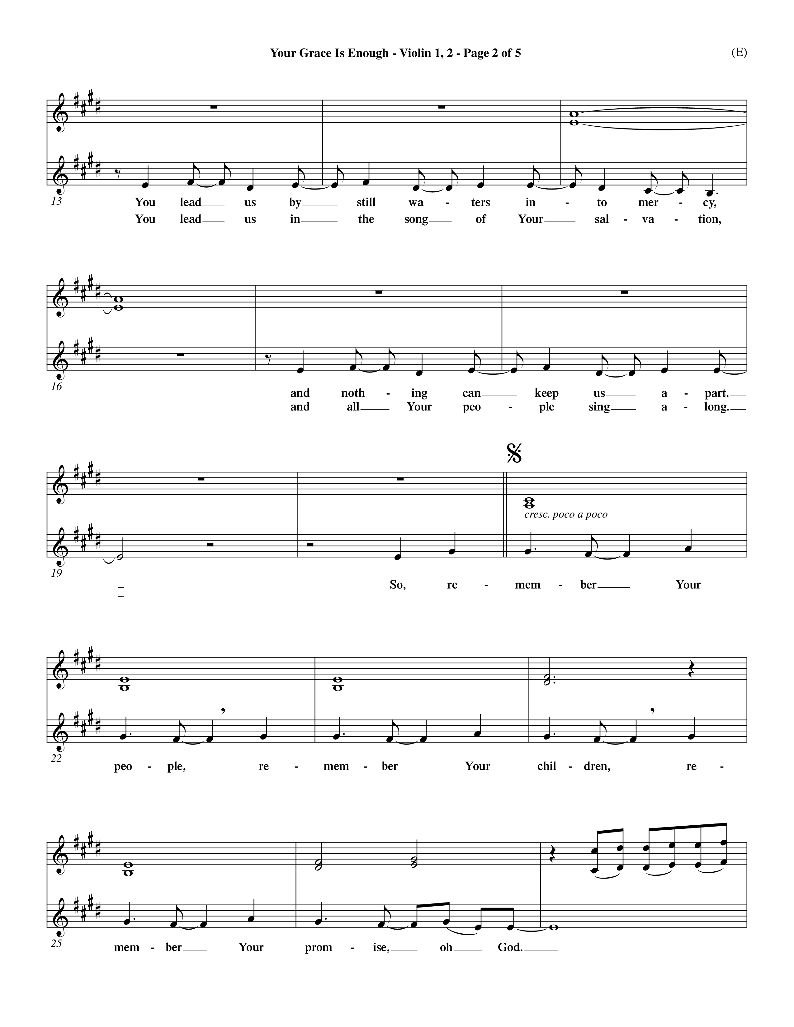 Your Grace Is Enough (Choral Anthem SATB) Violin 1/2 (Word Music Choral / Orch. Dave Williamson)