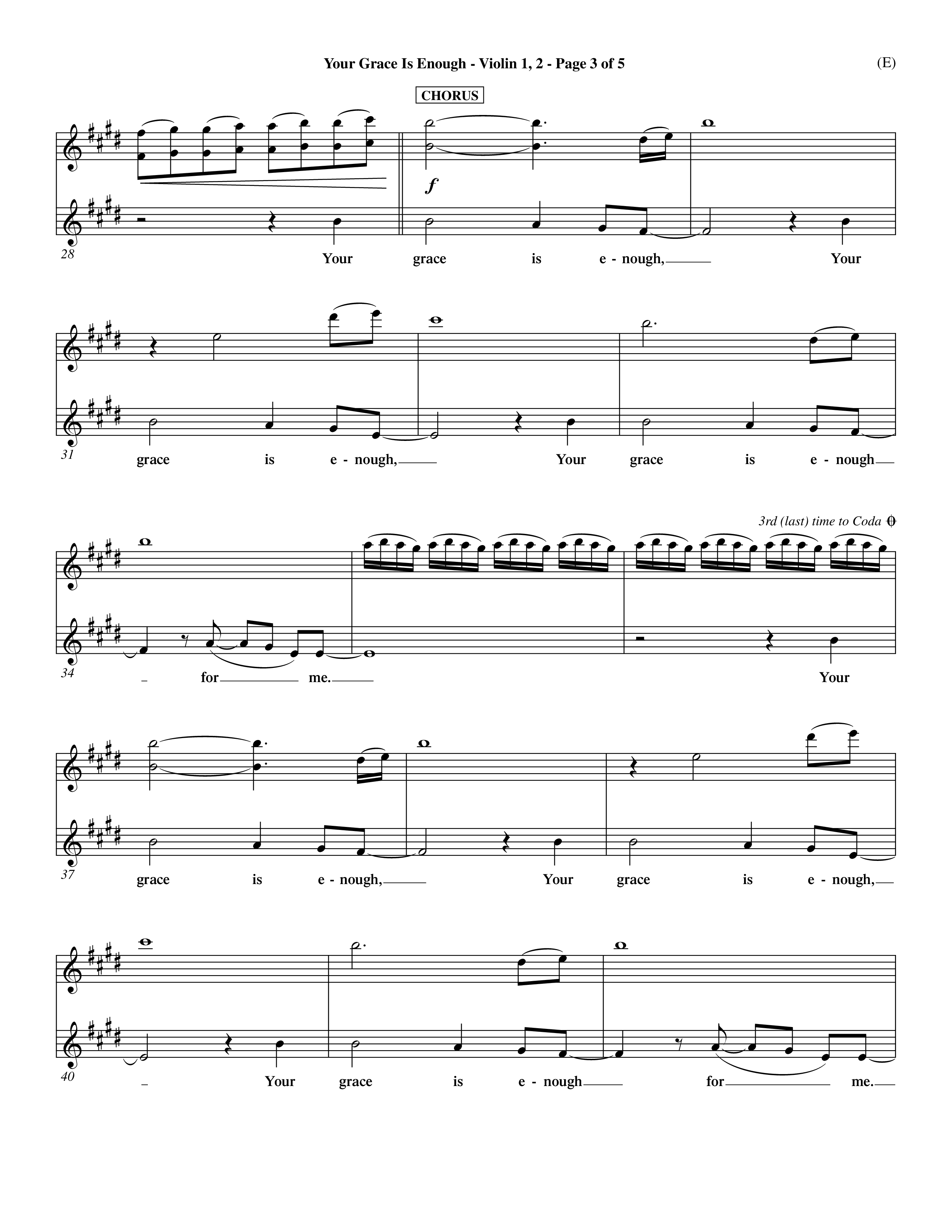 Your Grace Is Enough (Choral Anthem SATB) Violin 1/2 (Word Music Choral / Orch. Dave Williamson)