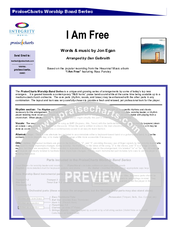 I Am Free Cover Sheet (New Life Worship)