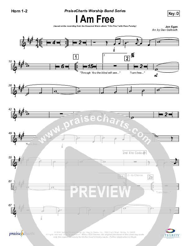 I Am Free French Horn 1/2 (New Life Worship)