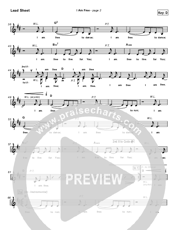 I Am Free Lead Sheet (New Life Worship)