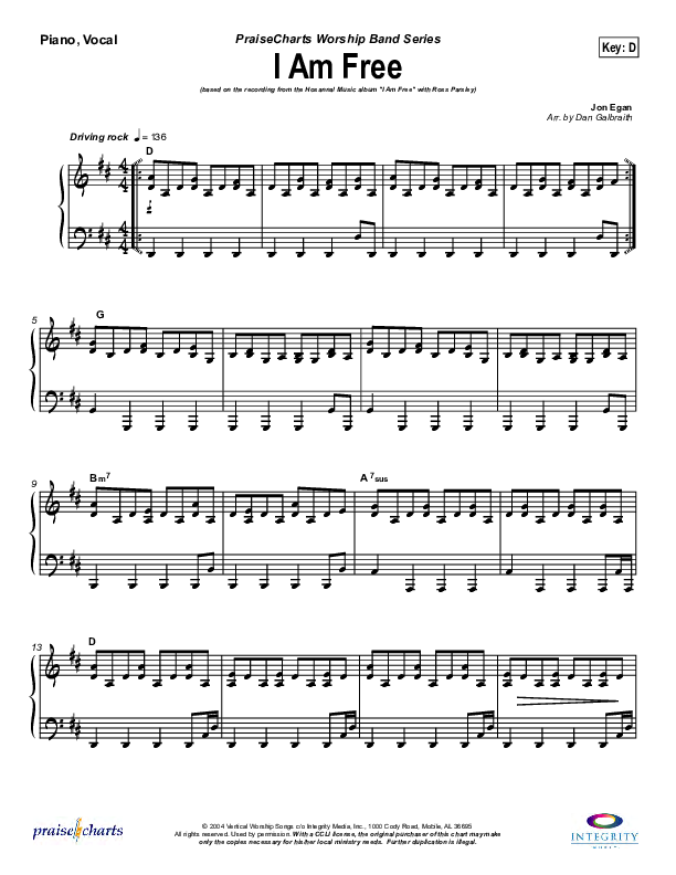 I Am Free Piano/Vocal & Lead (New Life Worship)