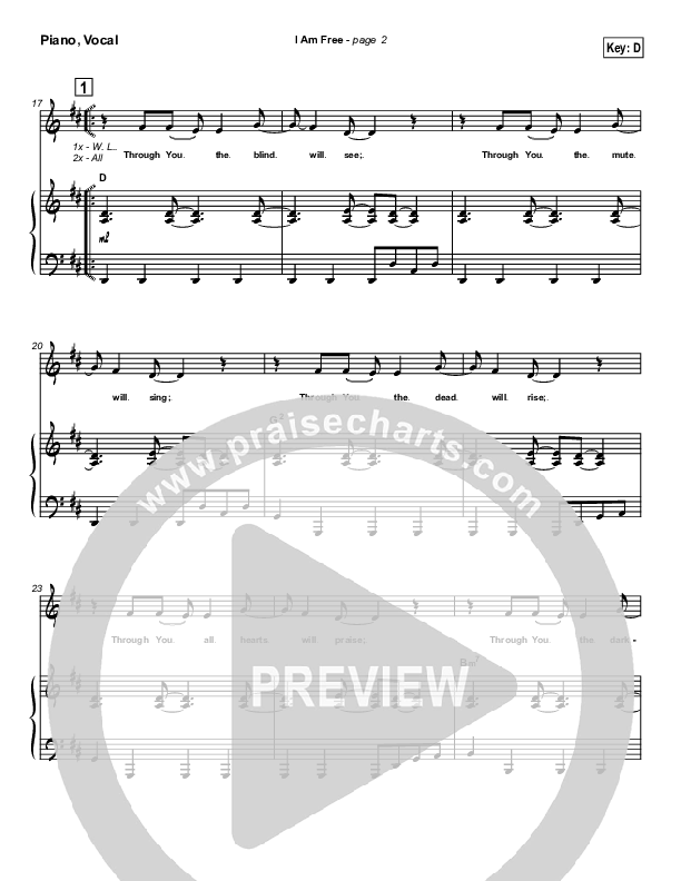 I Am Free Piano/Vocal & Lead (New Life Worship)