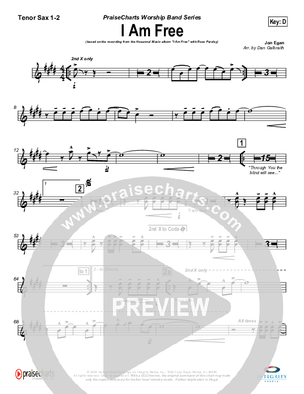 I Am Free Tenor Sax 1/2 (New Life Worship)