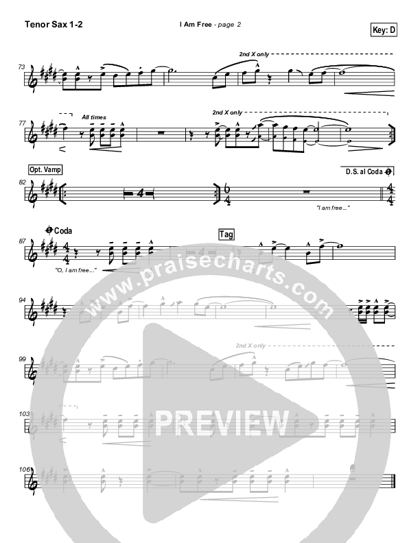 I Am Free Tenor Sax 1/2 (New Life Worship)