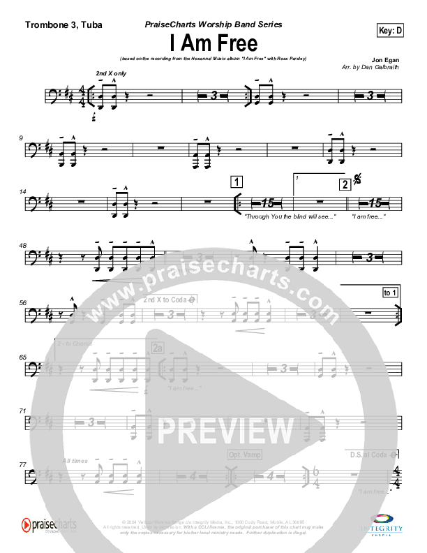 I Am Free Trombone 3/Tuba (New Life Worship)