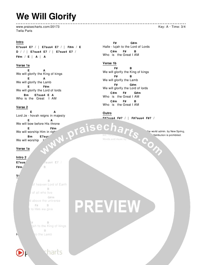 We Will Glorify Chords & Lyrics (Twila Paris)