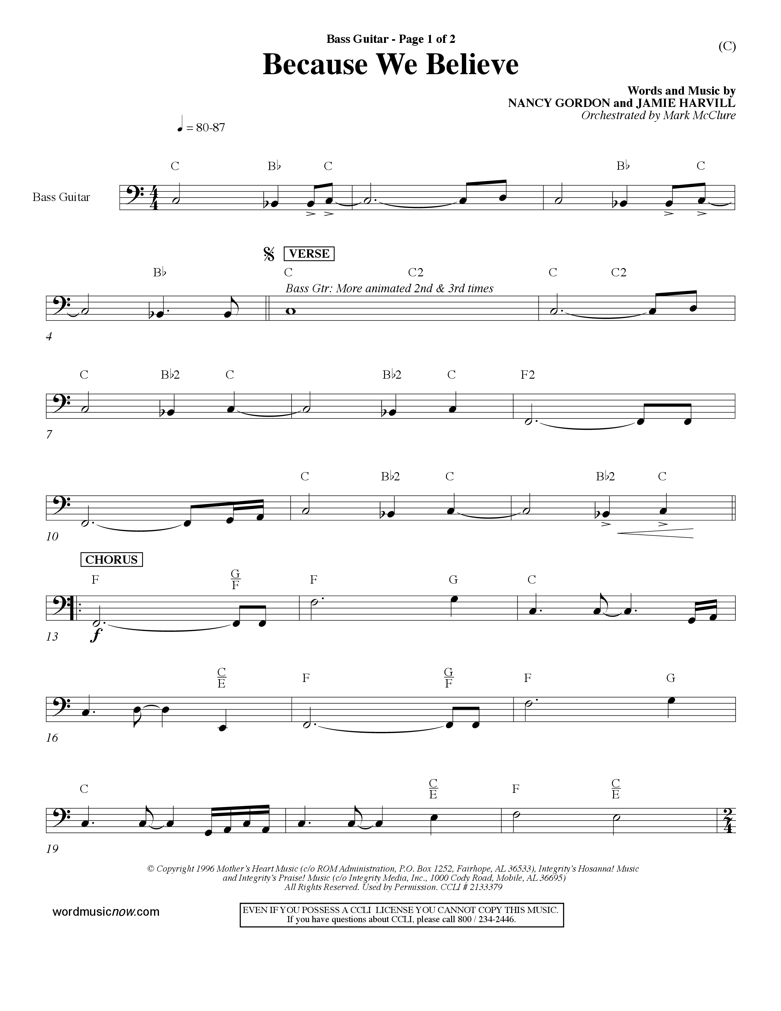 Because We Believe (Choral Anthem SATB) Bass Guitar (Word Music Choral / Orch. Mark McClure)