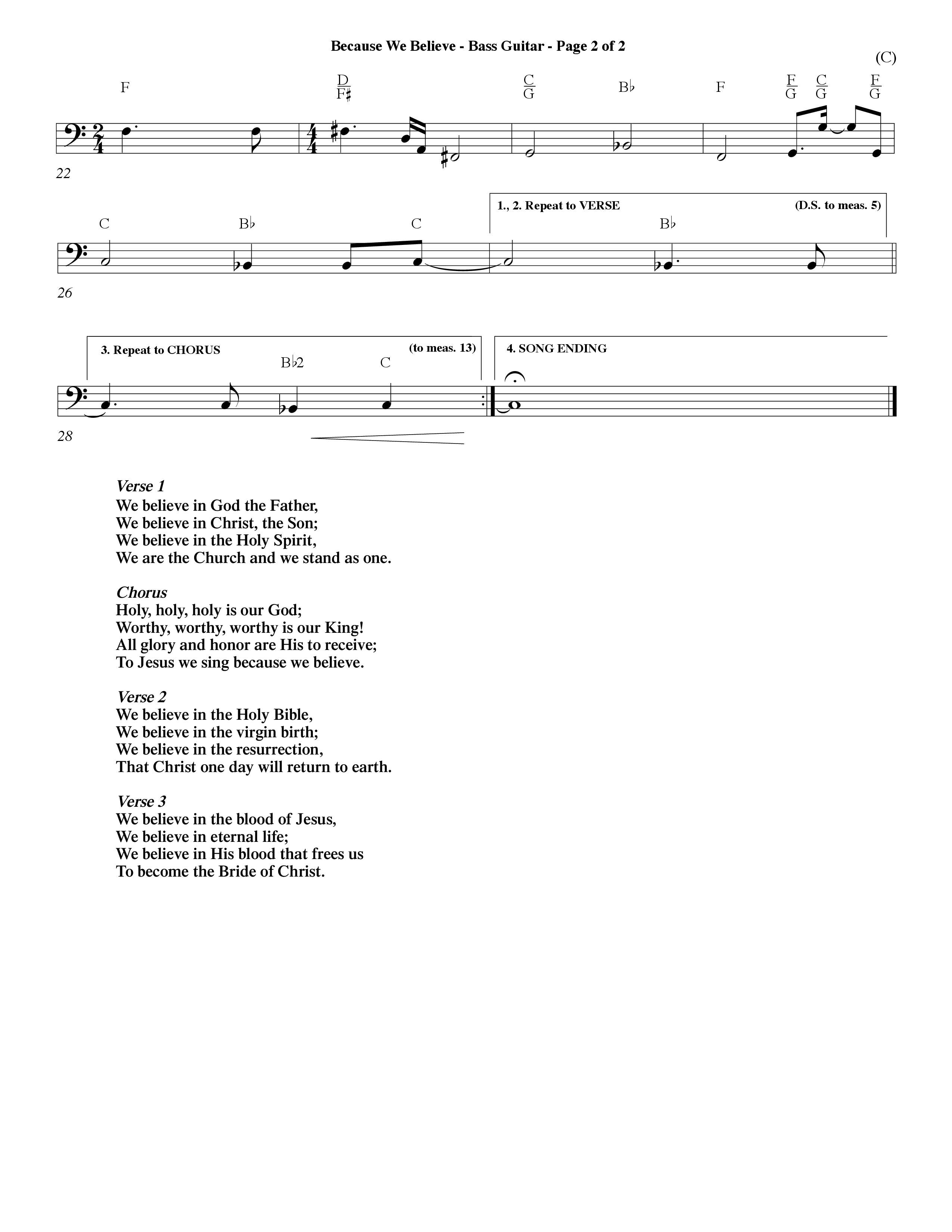 Because We Believe (Choral Anthem SATB) Bass Guitar (Word Music Choral / Orch. Mark McClure)
