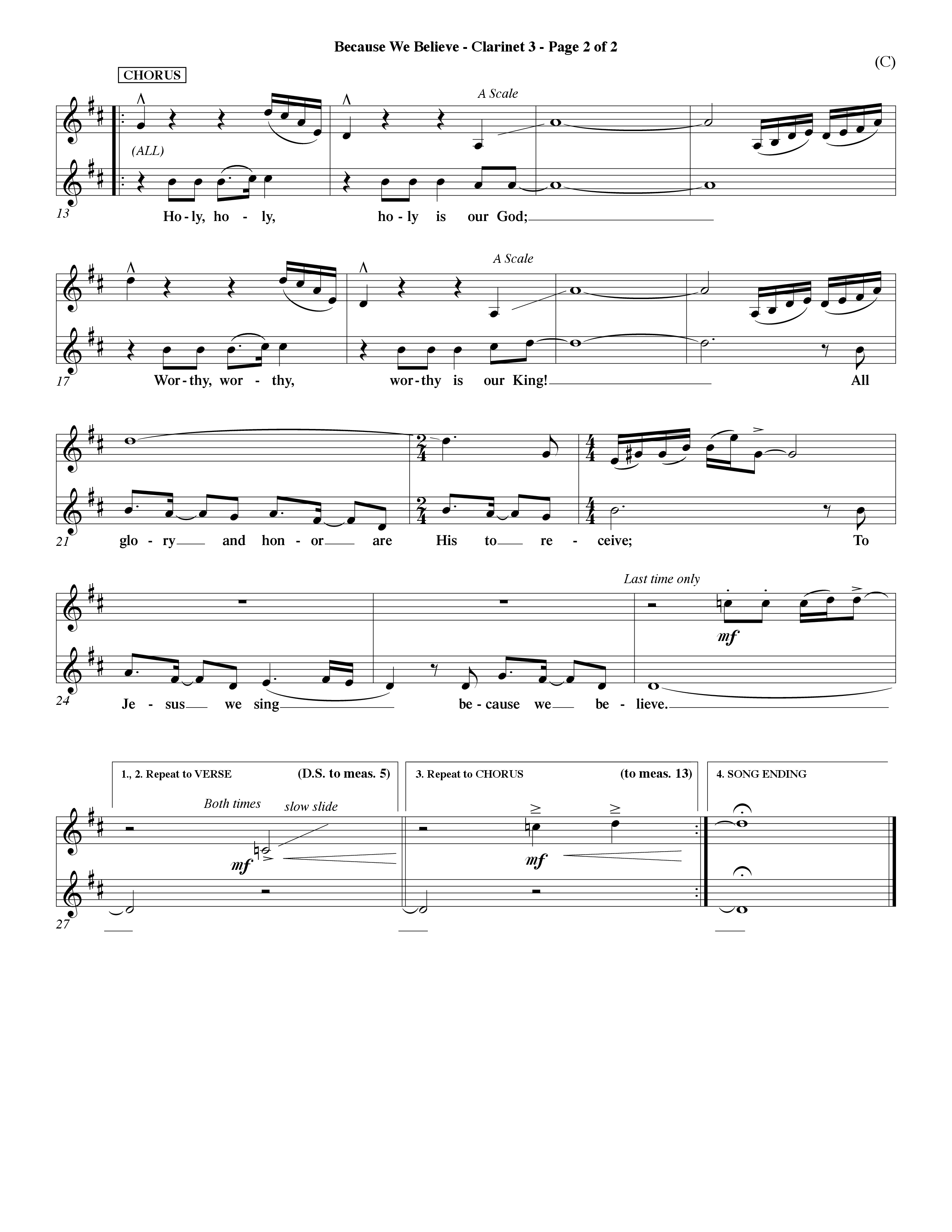 Because We Believe (Choral Anthem SATB) Clarinet 3 (Word Music Choral / Orch. Mark McClure)