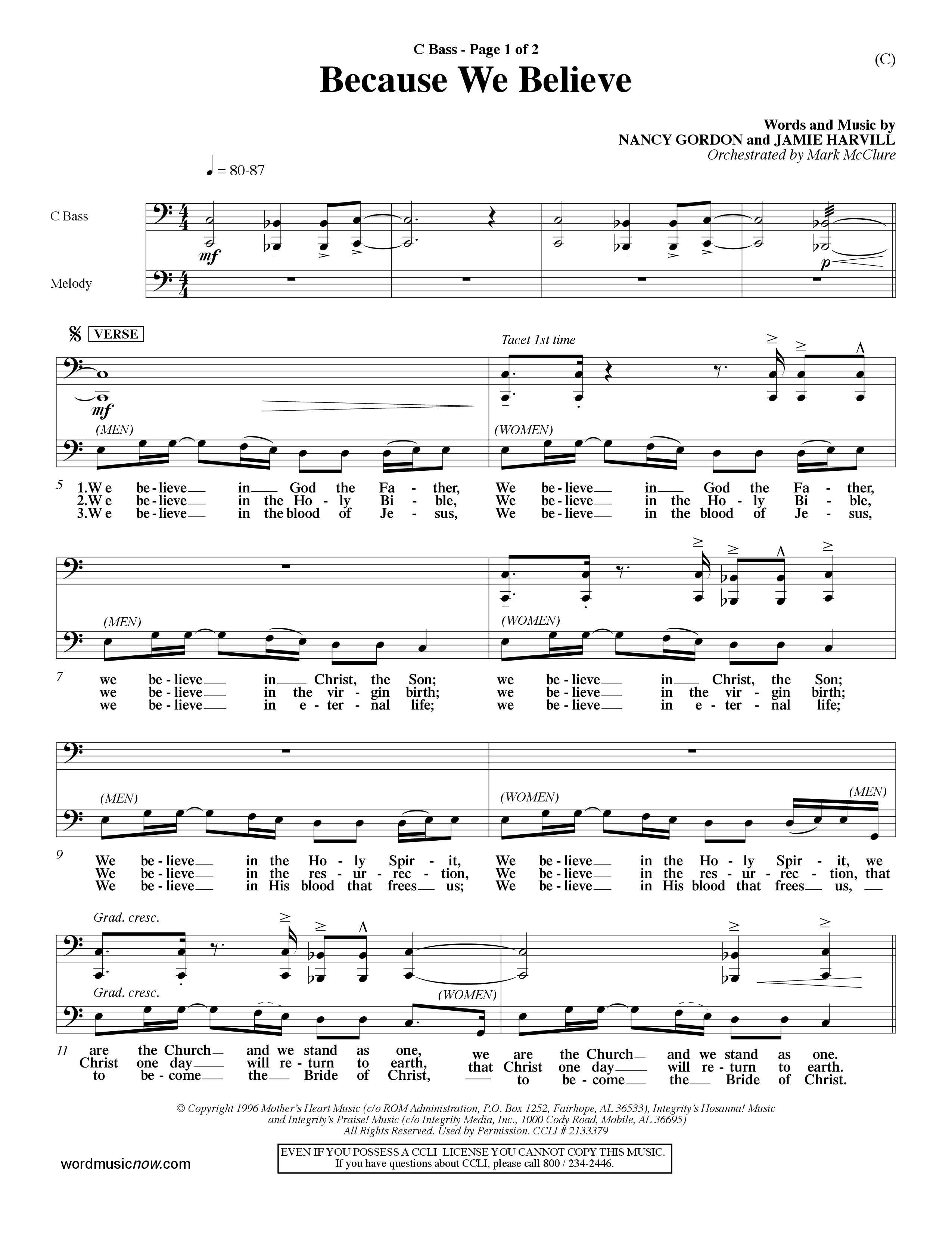 Because We Believe (Choral Anthem SATB) Contrabass (Word Music Choral / Orch. Mark McClure)