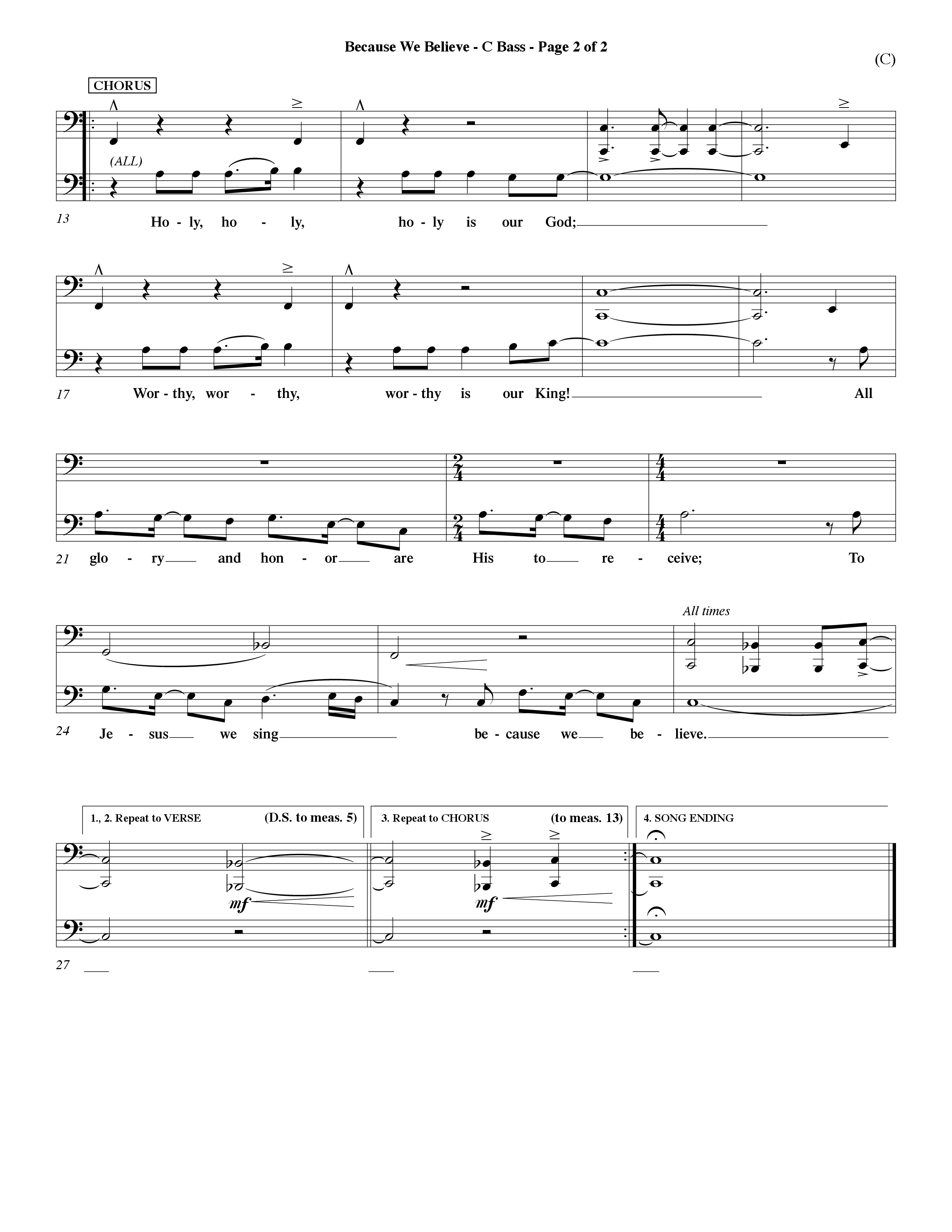 Because We Believe (Choral Anthem SATB) Contrabass (Word Music Choral / Orch. Mark McClure)