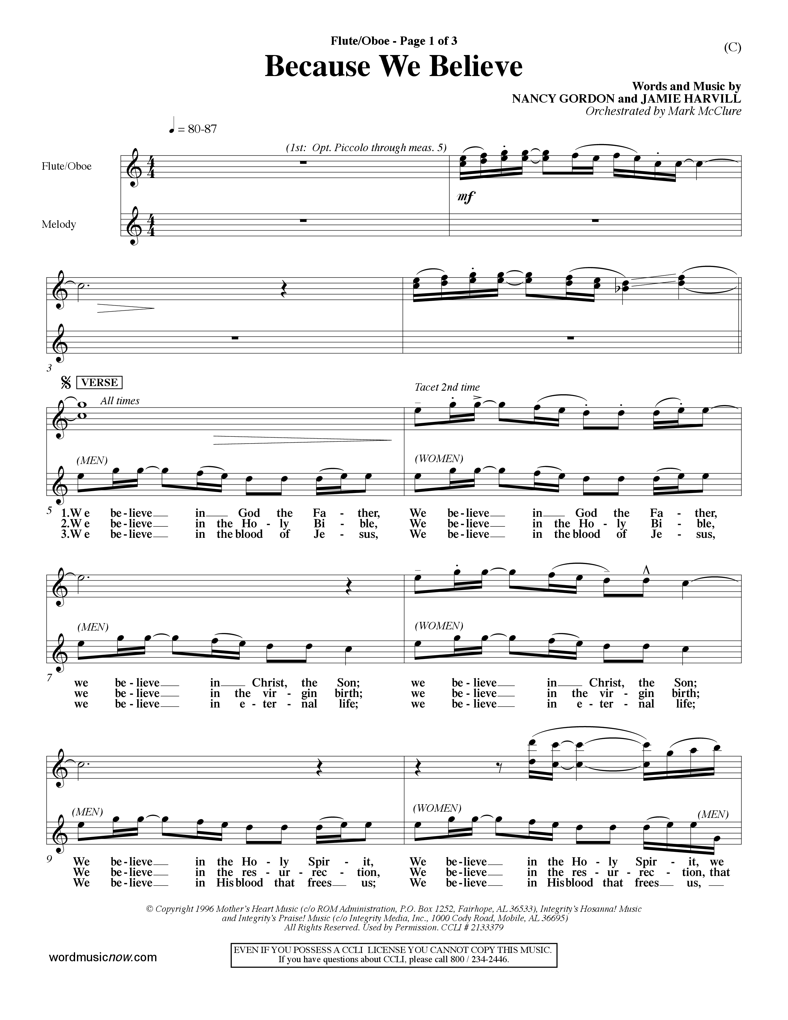 Because We Believe (Choral Anthem SATB) Flute/Oboe (Word Music Choral / Orch. Mark McClure)