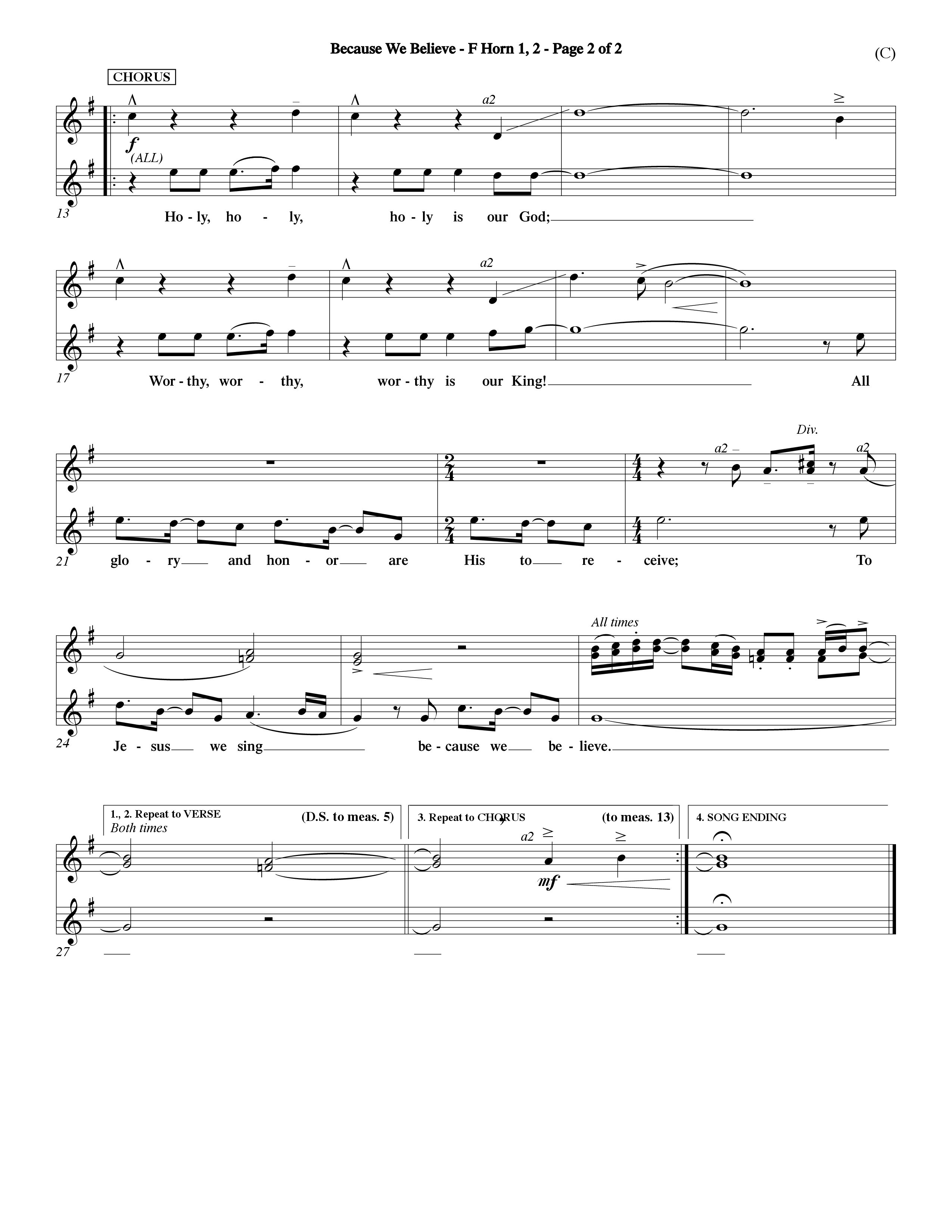 Because We Believe (Choral Anthem SATB) French Horn (Word Music Choral / Orch. Mark McClure)