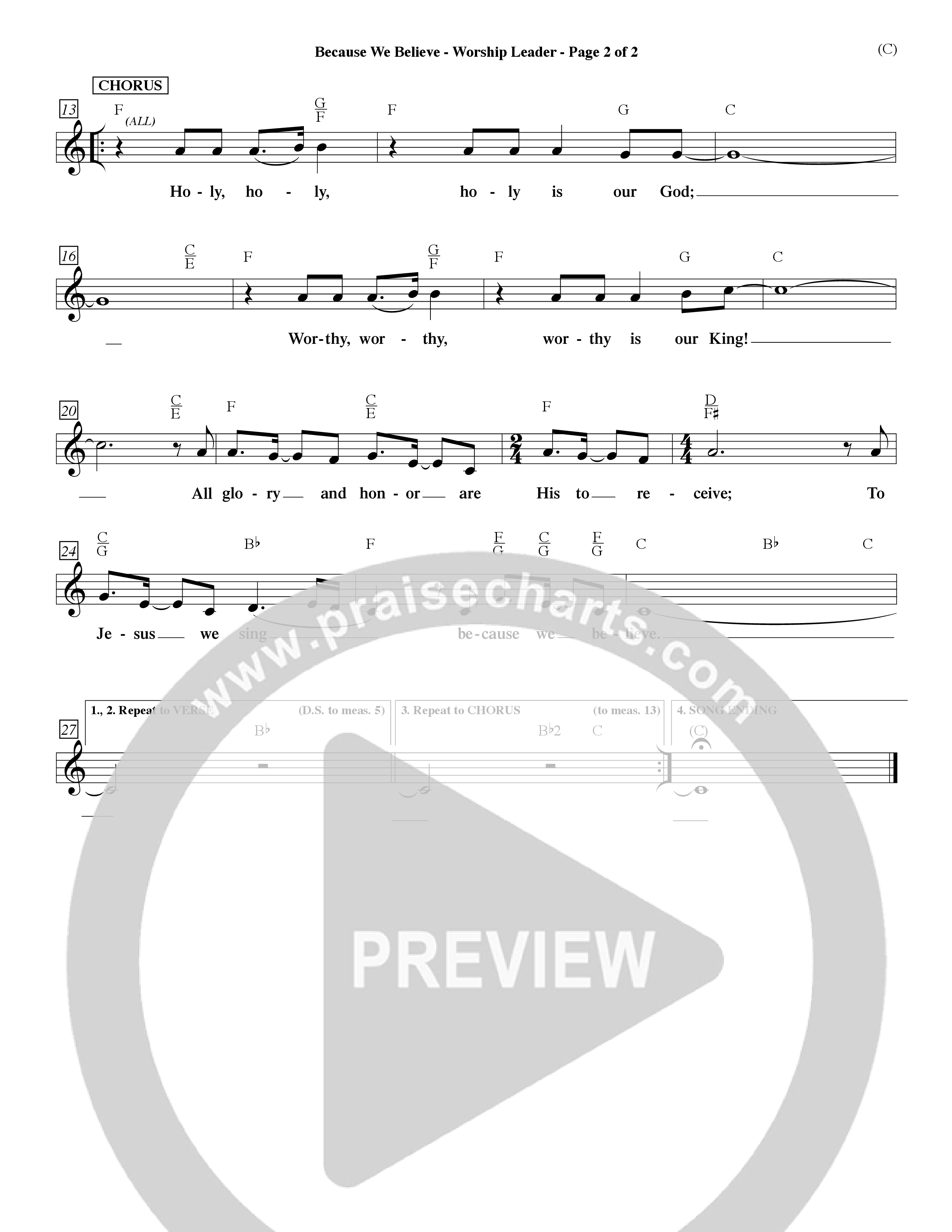 Because We Believe (Choral Anthem SATB) Lead Sheet (Mel) (Word Music Choral / Orch. Mark McClure)