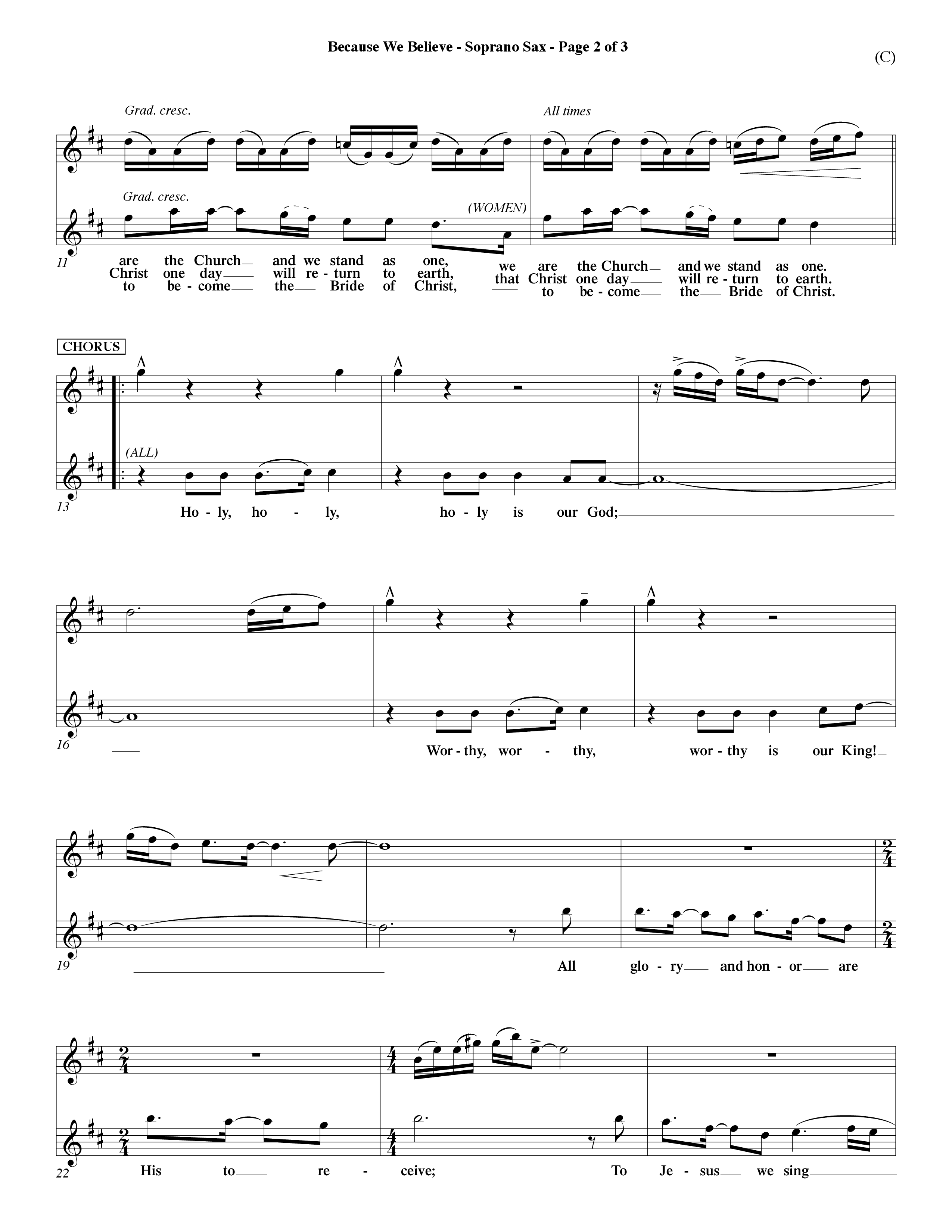 Because We Believe (Choral Anthem SATB) Saxophone (Word Music Choral / Orch. Mark McClure)