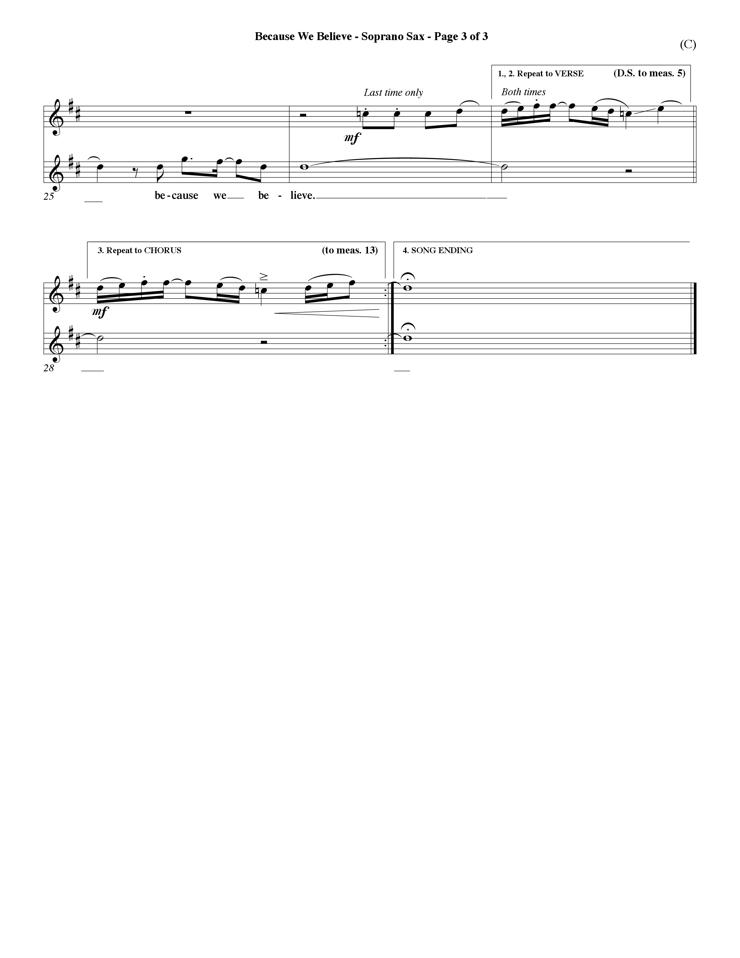 Because We Believe (Choral Anthem SATB) Saxophone (Word Music Choral / Orch. Mark McClure)