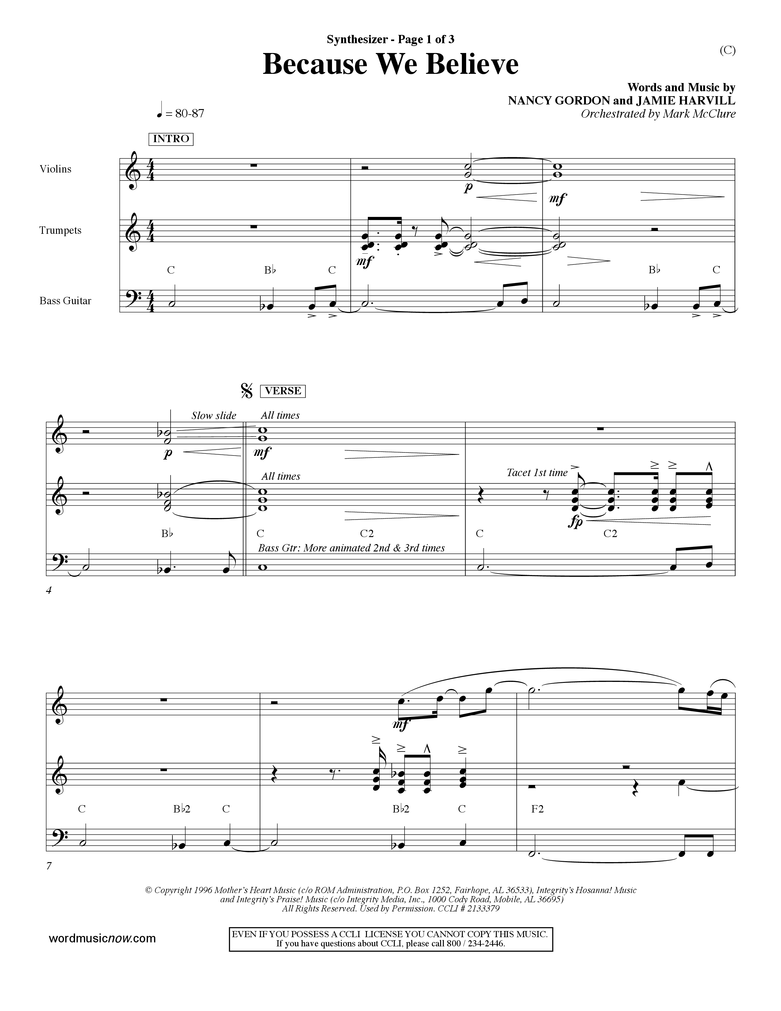 Because We Believe (Choral Anthem SATB) Synth (Word Music Choral / Orch. Mark McClure)